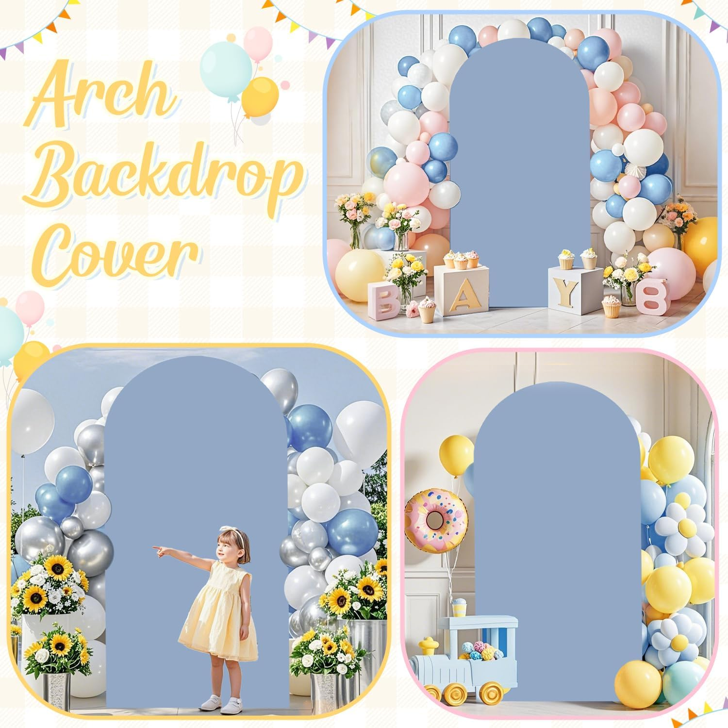 ROMANKAS Dusty Blue Wedding Arch Cover 7.2FT Arch Backdrop Covers Spandex Fitted Arch Covers Stretchy Backdrop Double Sided Stretch Arch Cover for Wedding Party Ceremony Decoration