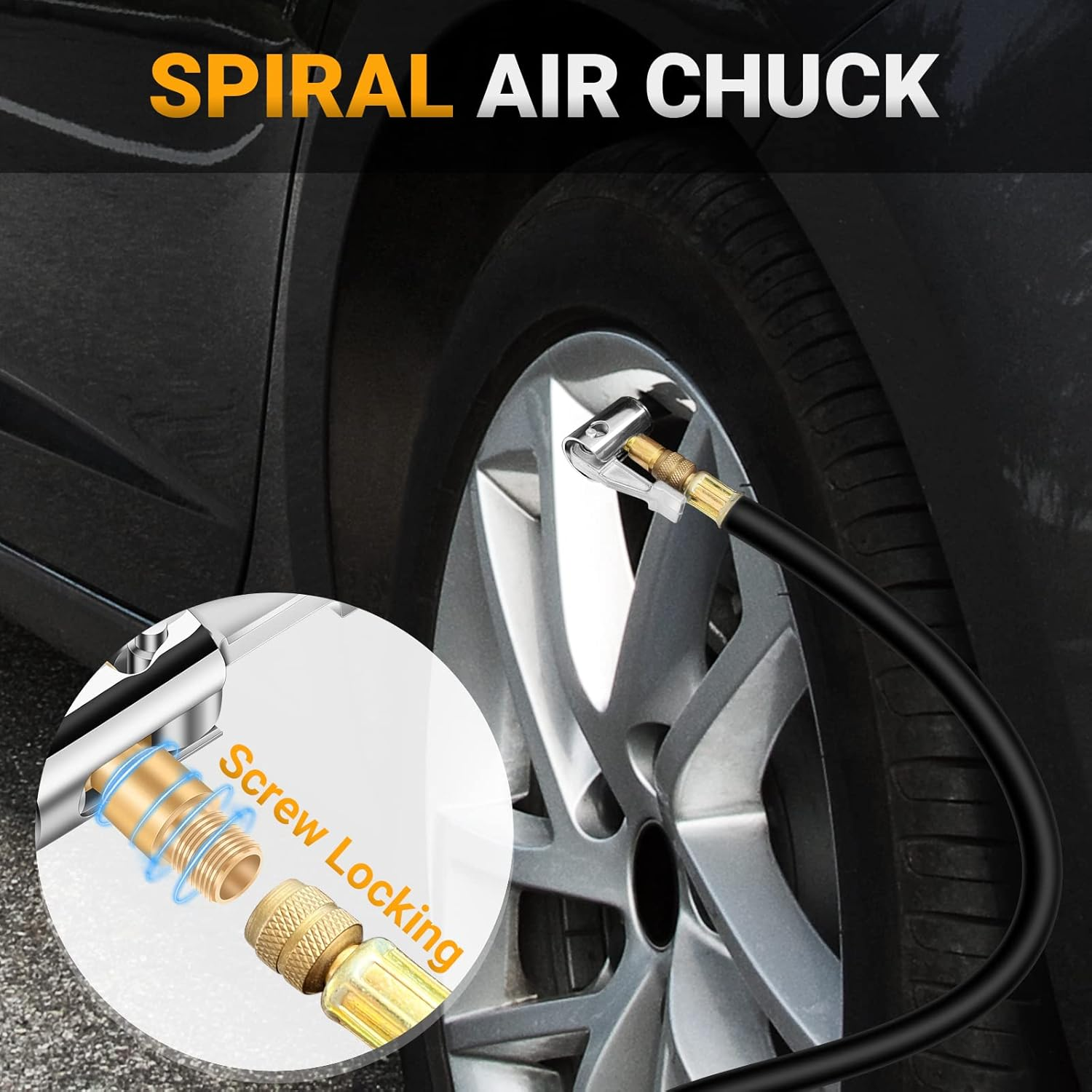All Metal Lock on Air Chuck Tire Inflator Hose Adapter, Locking Tire Air Chuck with Standard Tire Valve Thread, No Air Leakage Tire Inflating Hose End for Portable Tire Pump/Air Compressor image number 3