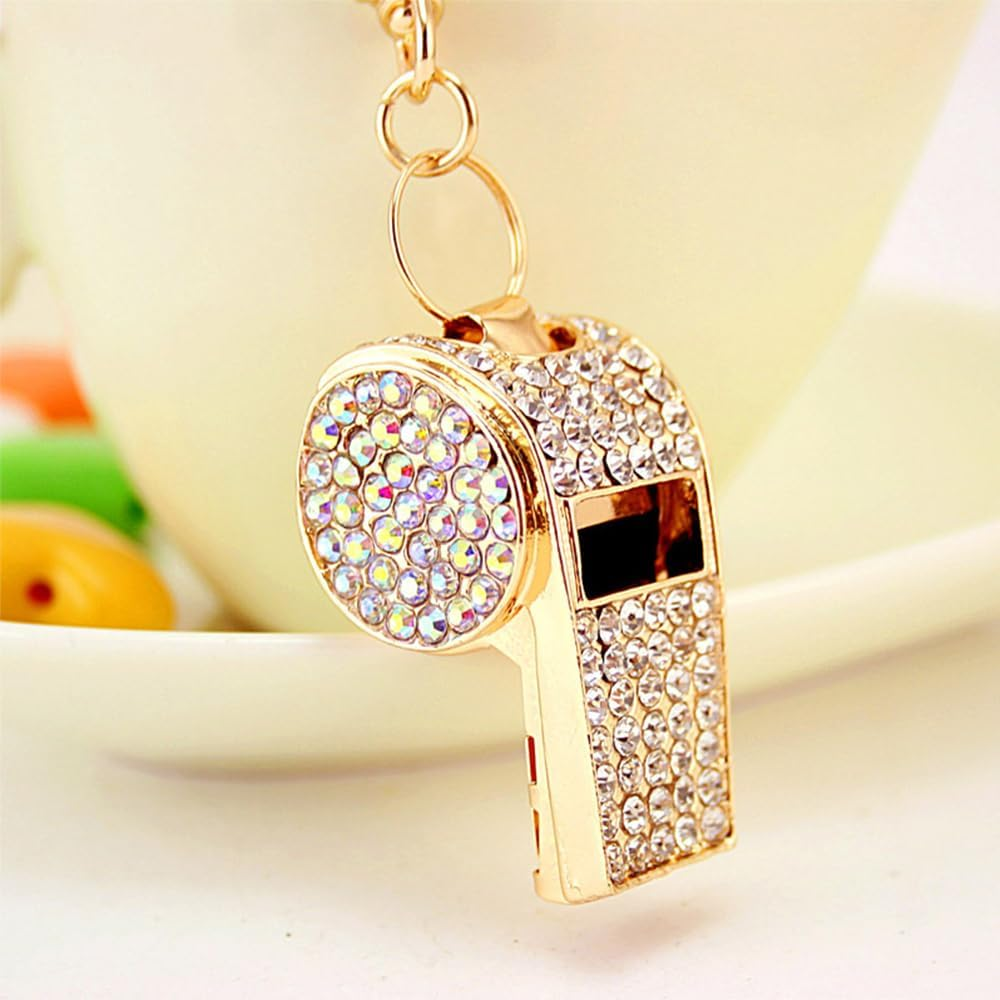 2Pcs Gold Diamond Metal Bling Crystal Rhinestone Whistles with Golden Chain Lanyard Shining,Bling Whistle,Loud Sound,Sports Gift Gear for Referees,Teachers,Sports Competition,Basketball,Training image number 6