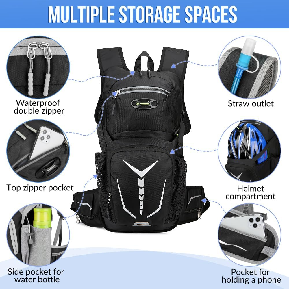 WOTOW Hydration Backpack - Lightweight Hydration Pack with 2L Water Bladder and Cooling Sleeves - Water Backpack Rucksack for Hiking Running Camping Biking Cycling image number 4