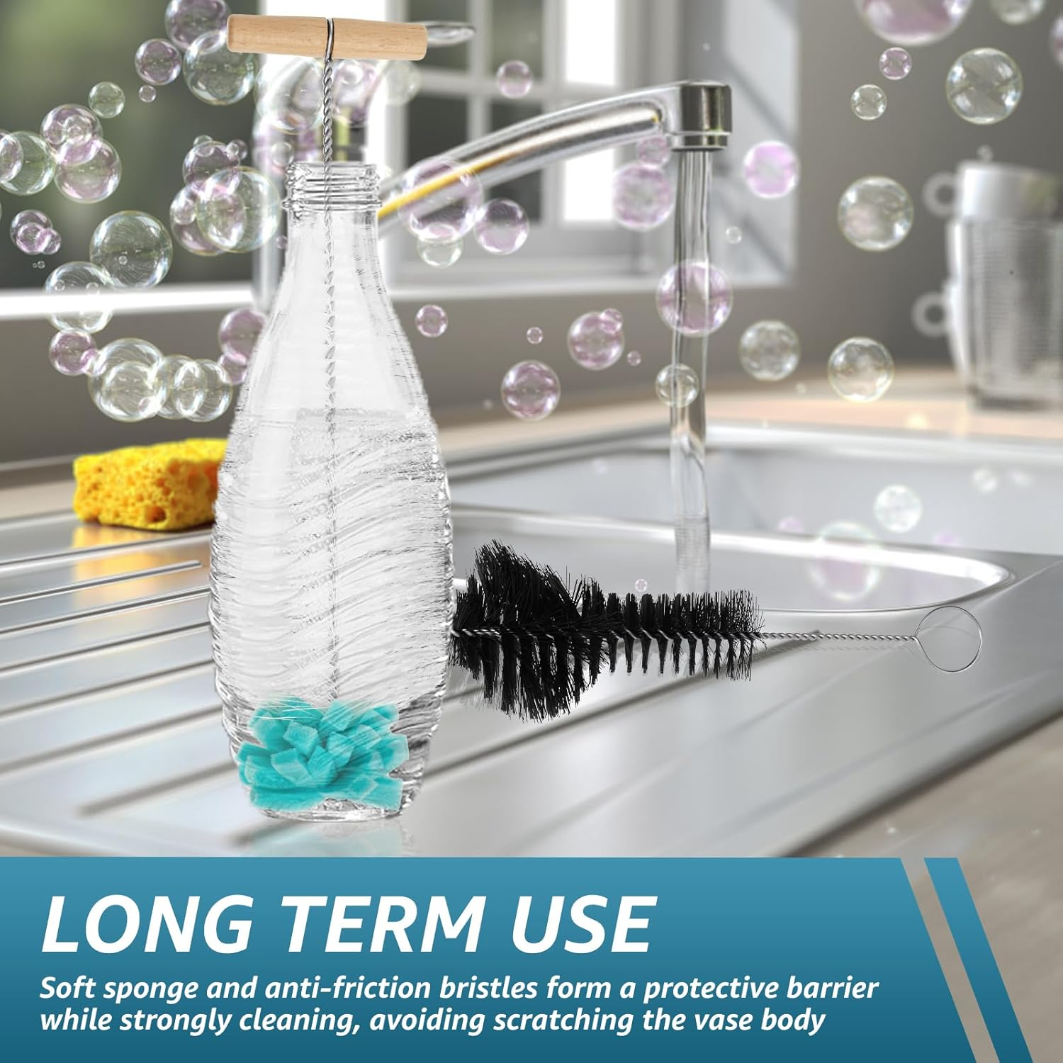 Awobepl 2Pcs Glass Cleaning Brush Set,Deep Washing Bottle Cleaning Brush Set,With Non Slip Handle,Efficient Bottle Cleaner Tool for Jar image number 6