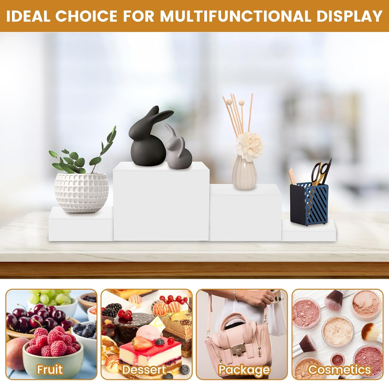 6 Pcs Acrylic Display Boxes Risers, 6 Different Sizes Stackable Buffet Stands, Food Display Risers for Party Buffet Table 3 Inch + 4 Inch + 5 Inch + 6 Inch + 7 Inch + 8 Inch (White) - White image number 6