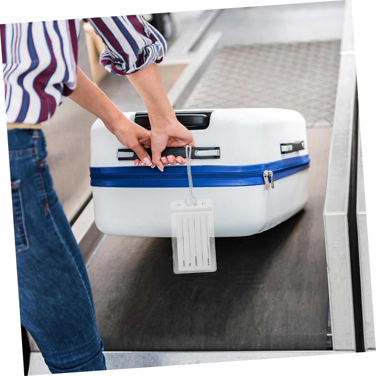 DIKACA Clear Luggage Tags Reusable Travel Tag Card Holders with Loops Plastic Sleeves for Suitcases Backpacks More Resealable Closure for Easy Updates