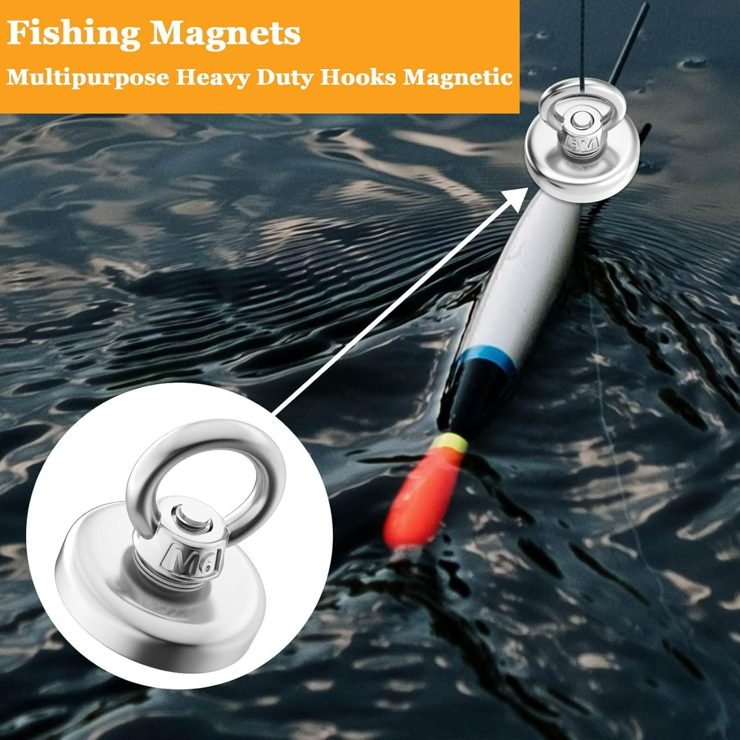 MIN CI Neodymium Magnets 120Lb Heavy Duty Pulling Force Rare Earth Magnets Super Strong Magnet with Countersunk Hole Eyebolt for Magnetic Fishing Salvage Underwater Retrieval 1.42 Inch image number 4