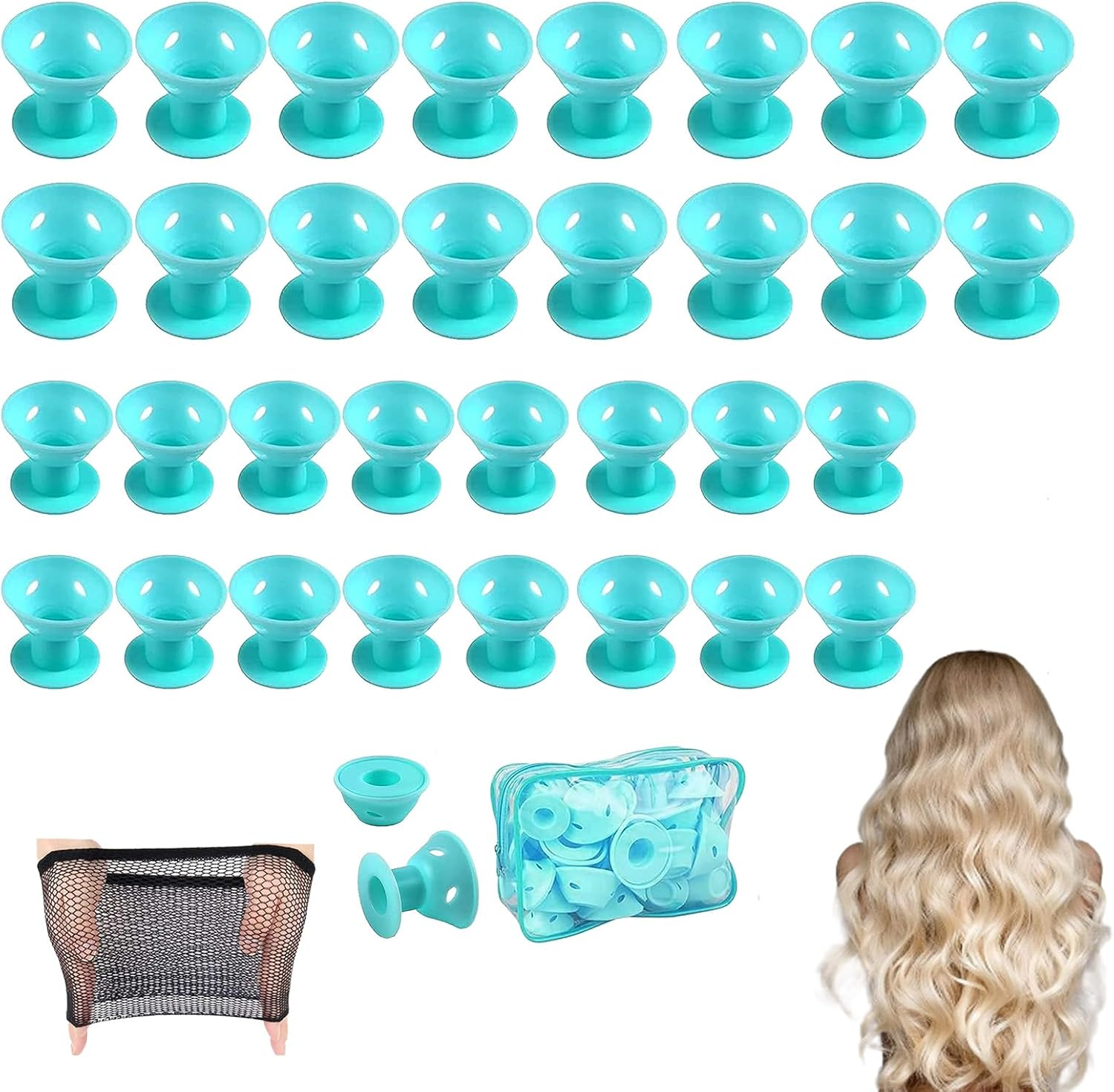 Pack of 40 Silicone Hair Curlers Overnight Hair Styling Tools for Short Long Hair image number 4