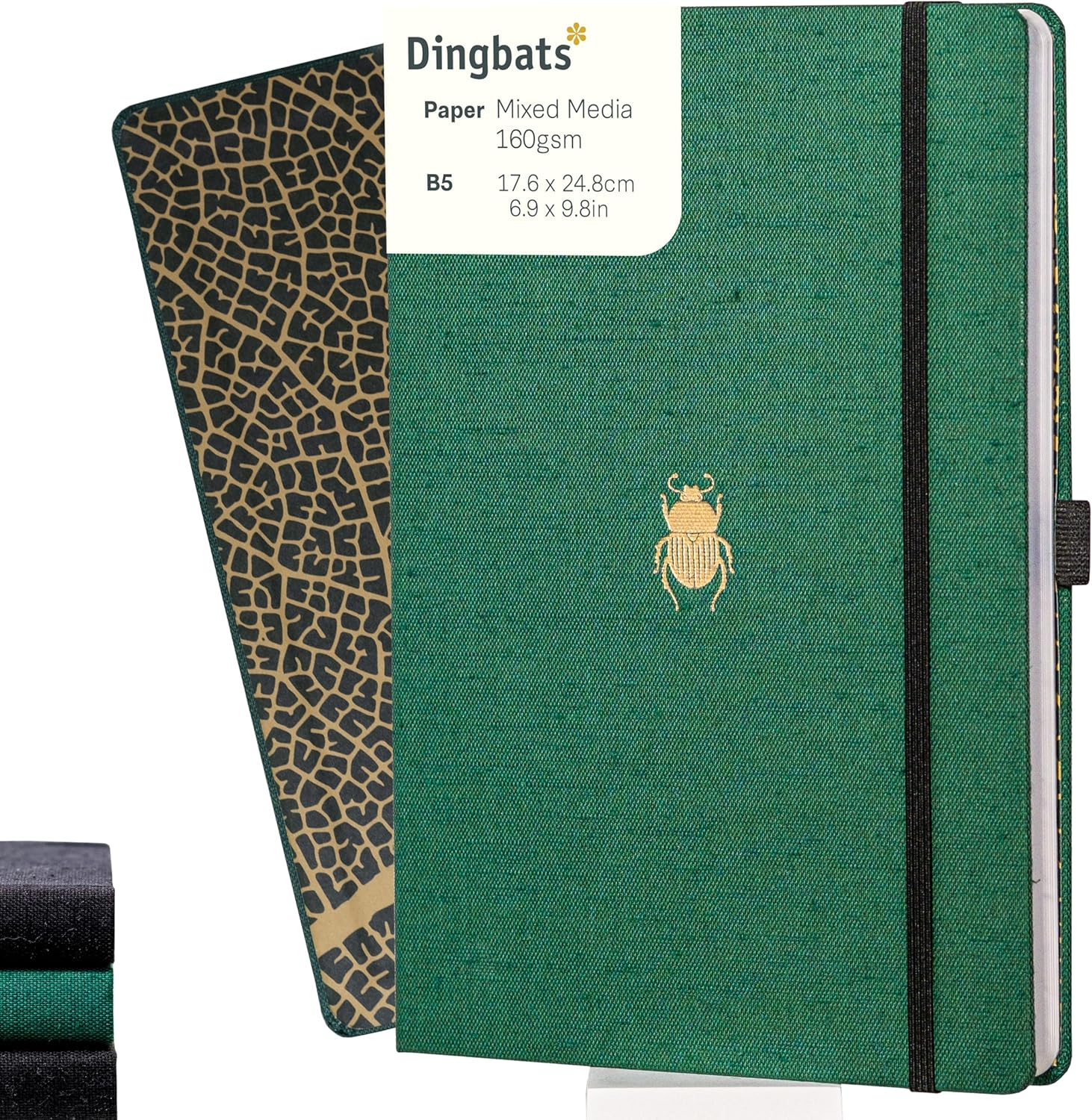 Dingbats* Pro B5 Plain Large Notebook with Gift Box - Textile Cover, Thread Stitching - Pocket, Elastic Closure, Pen Holder, Bookmark