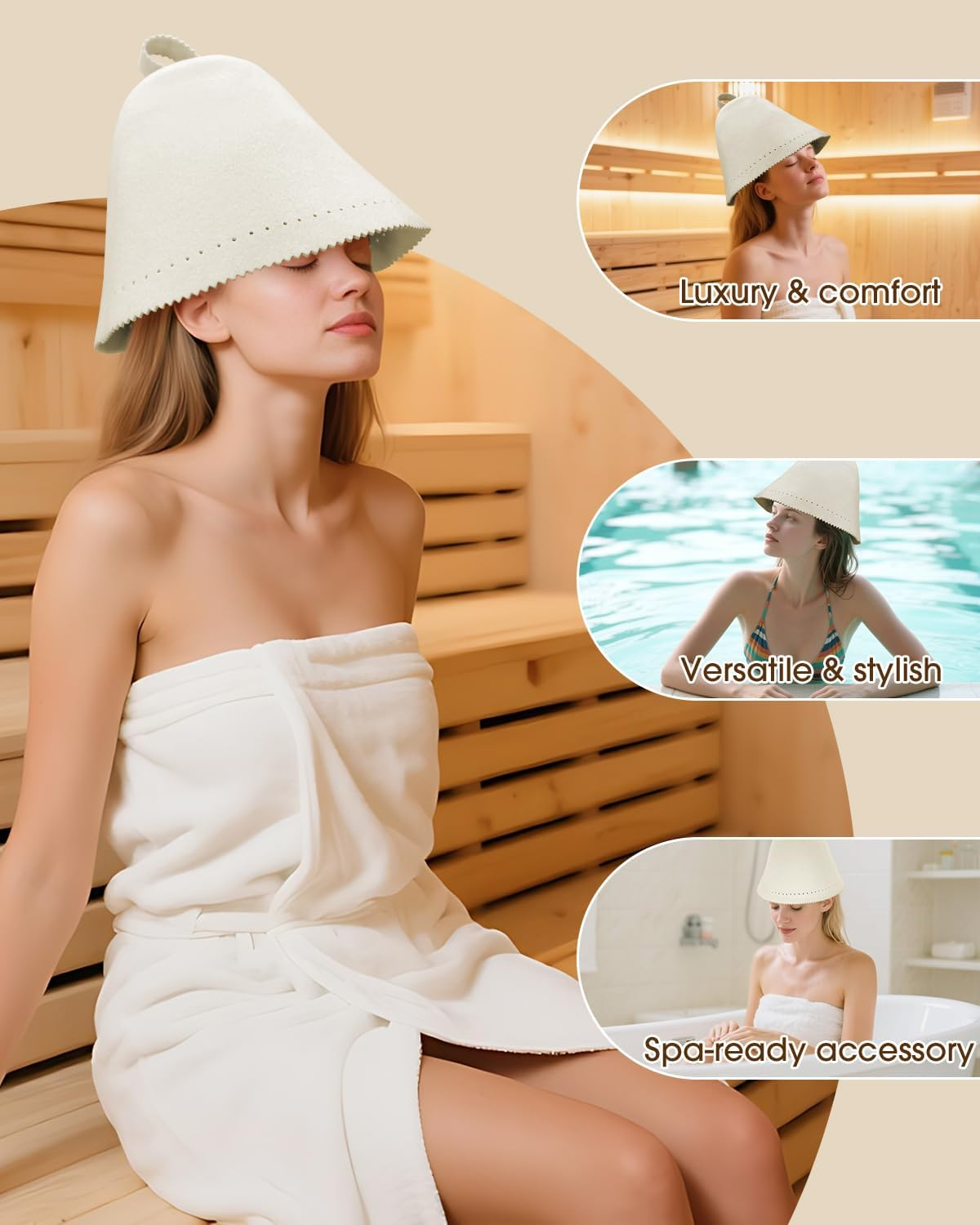MYMULIKE Wool Sauna Hat, Heat Insulating Sauna Cap for Men and Women, Sauna Accessories for Spa, Steam Room, Banya, Bathhouse, One Size Fits All image number 1