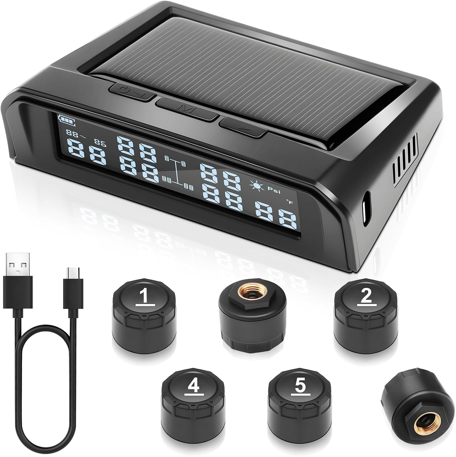 RV Tyre Pressure Monitoring System W/Solar Charge,Trailer TPMS W/6 External Sensors & 6 Alarm Modes,Lcd Real Time Display,Auto Sleep Mode,Tire Pressure Monitor for RV Trailer Truck Pickup (0-144 PSI) image number 6
