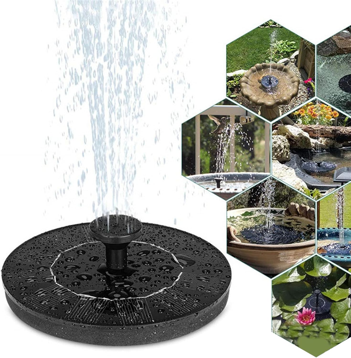 Ejoyous Solar Floating Fountain, 13Cm Diameter, 30-60Cm Spray Height 210L/H Energy-Saving, for Bird Bath/Fish Tank/Small Pond/Garden Decoration with 8 Accessories image number 1