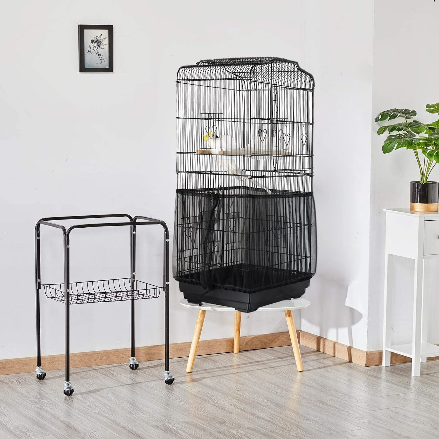 ASOCEA Bird Cage Seed Catcher Adjustable Bird Cage Cover Soft Nylon Mesh Net with Drawstring Birdcage Skirt Feather Guard for round Square Cages (Black, 118 * 15.7In/300 * 40Cm) image number 4