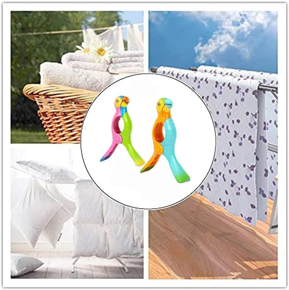 4 Pcs Beach Towel Clips, Lounge Chairs Clips, Parrot Towel Clips for Beach Chairs, Strong Towel Clips for Keep Your Cloth or Towel from Blowing for Cruise, Beach, Patio, Pool image number 3