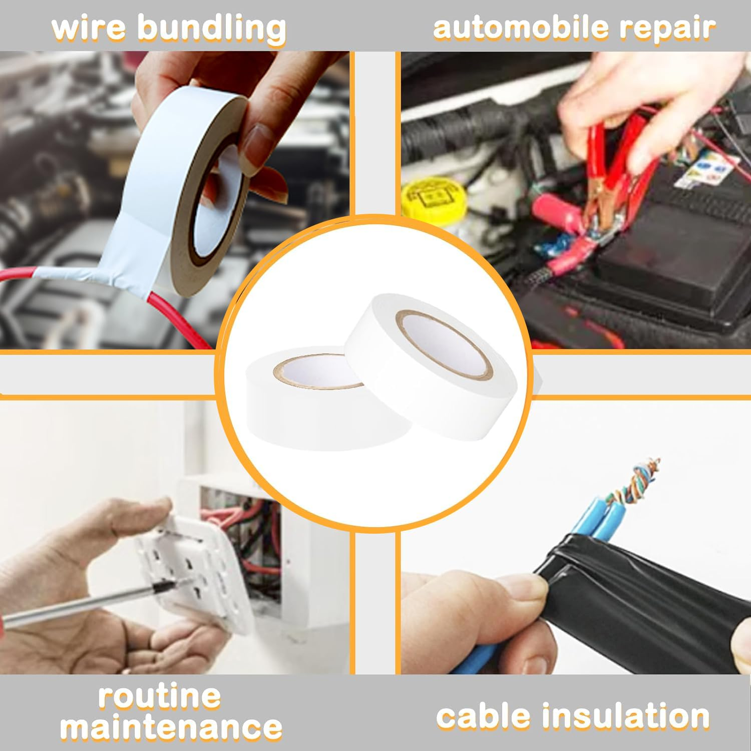 Wzenclave 6 Rolls White PVC Electrical Insulation Tape 1.6Cm&times;15M - Waterproof Flame-Retardant Easy Tear for Automotive Wiring Harness, Electronic Parts & Supplies Connectors Masking image number 1