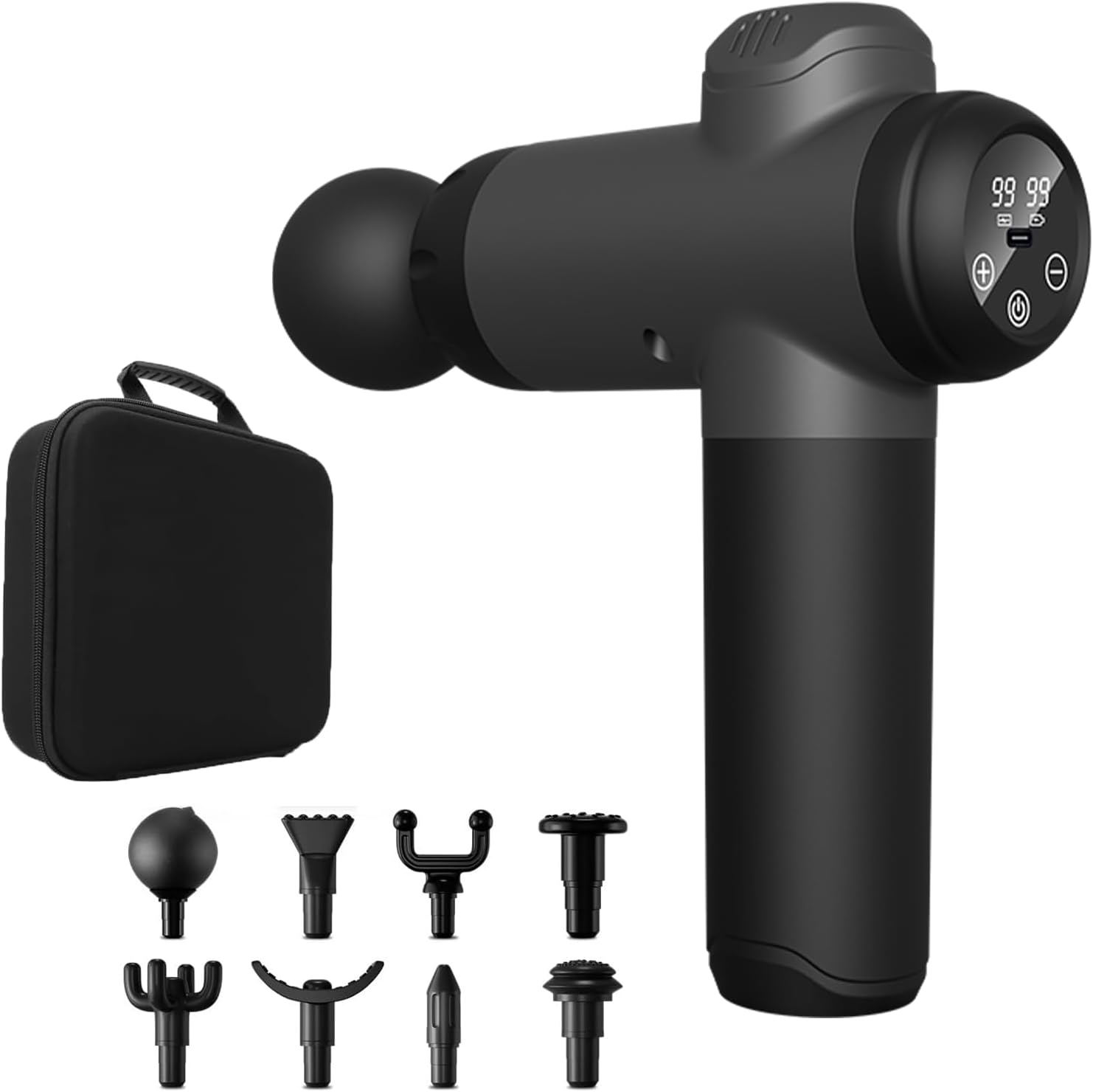 Massage Gun Deep Tissue, 99 Speeds Handheld Muscle Percussion Massager, 8 Massage Heads LCD Touch Screen, Portable Electric Back Massager with Carry Case for Muscle Pain Relief image number 2