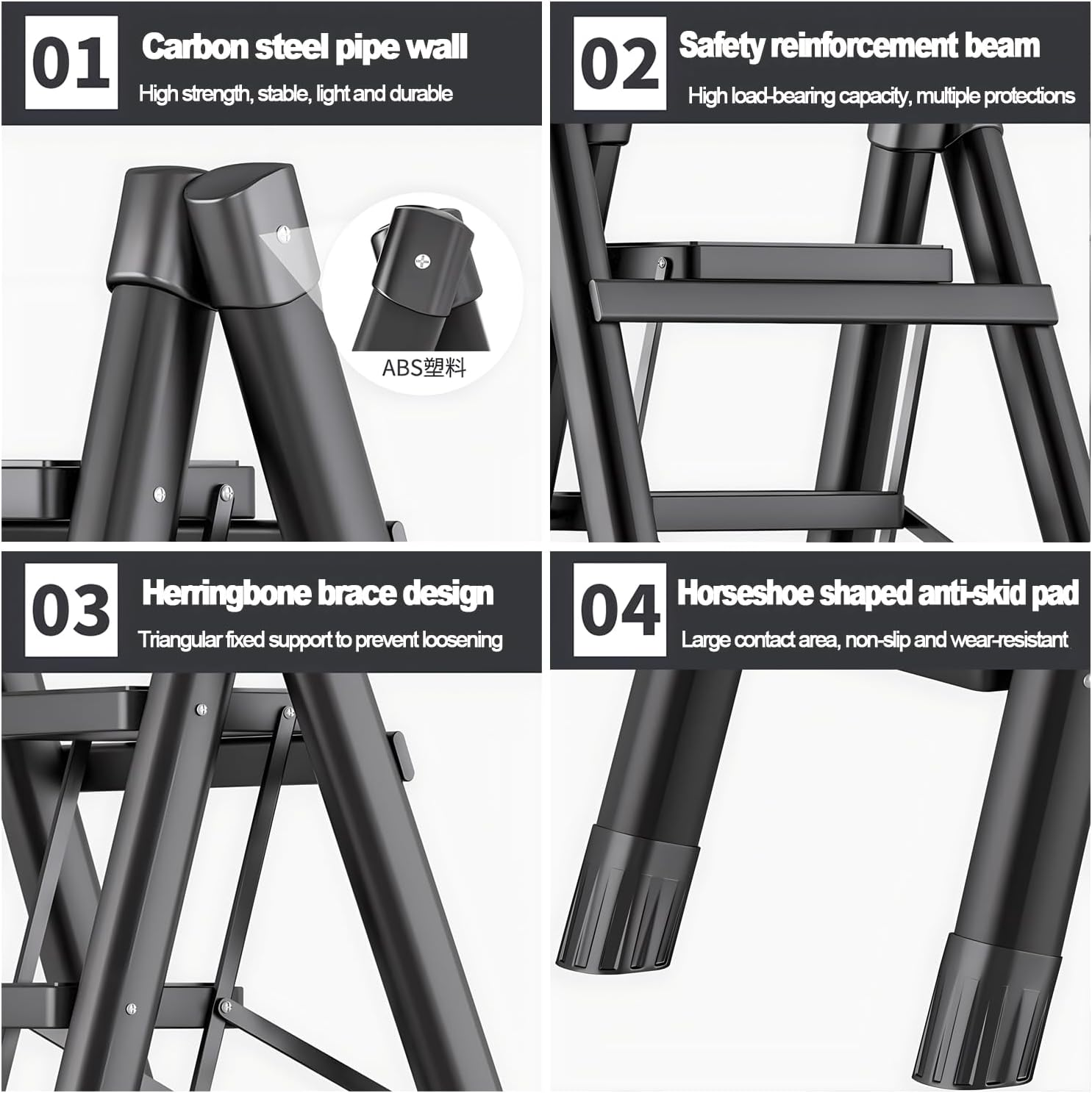 4 Step Ladder,Folding Step Stool with Wide Anti-Slip Pedal,330 Lbs Portable Sturdy Steel Ladder for Your Kitchen, Pantry, Closets, Office, Space Saving (4 Step Ladder) image number 4