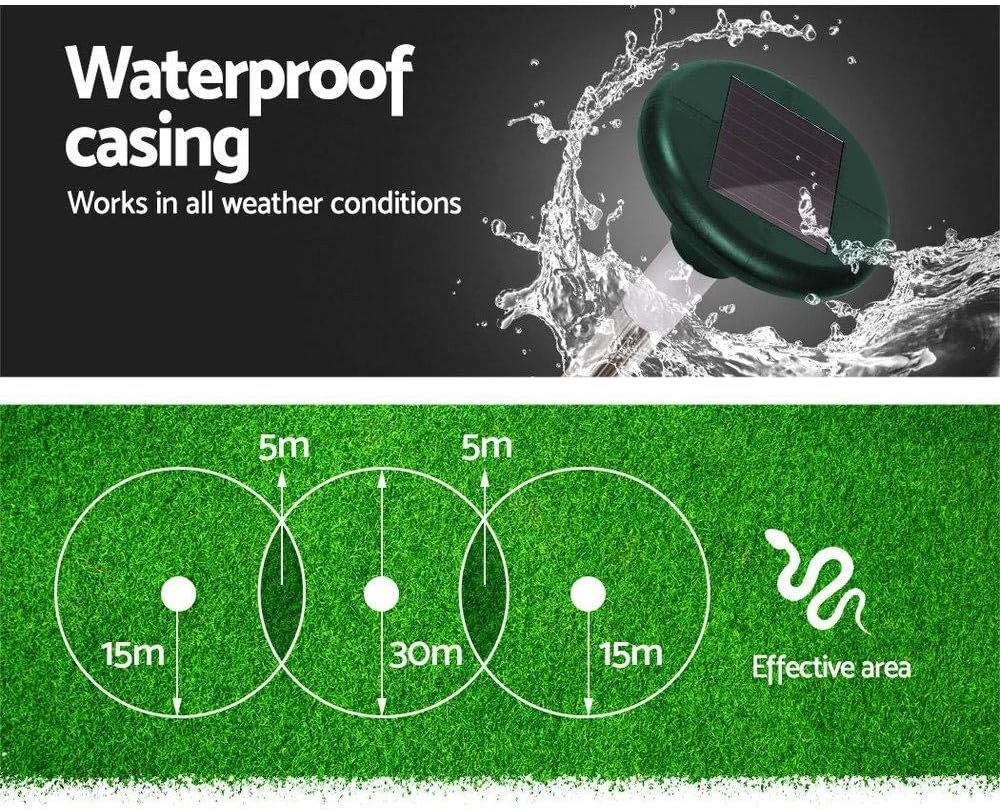 Gardeon LED Snake Repeller, Set of 4 Multi Pulse Solar Powered Repellent Ultrasonic Pest Mouse Repellers Rat Trap Possum Deterrent for Lawns Garden, Water Resistant ABS Plastic 50 X 65Cm image number 1
