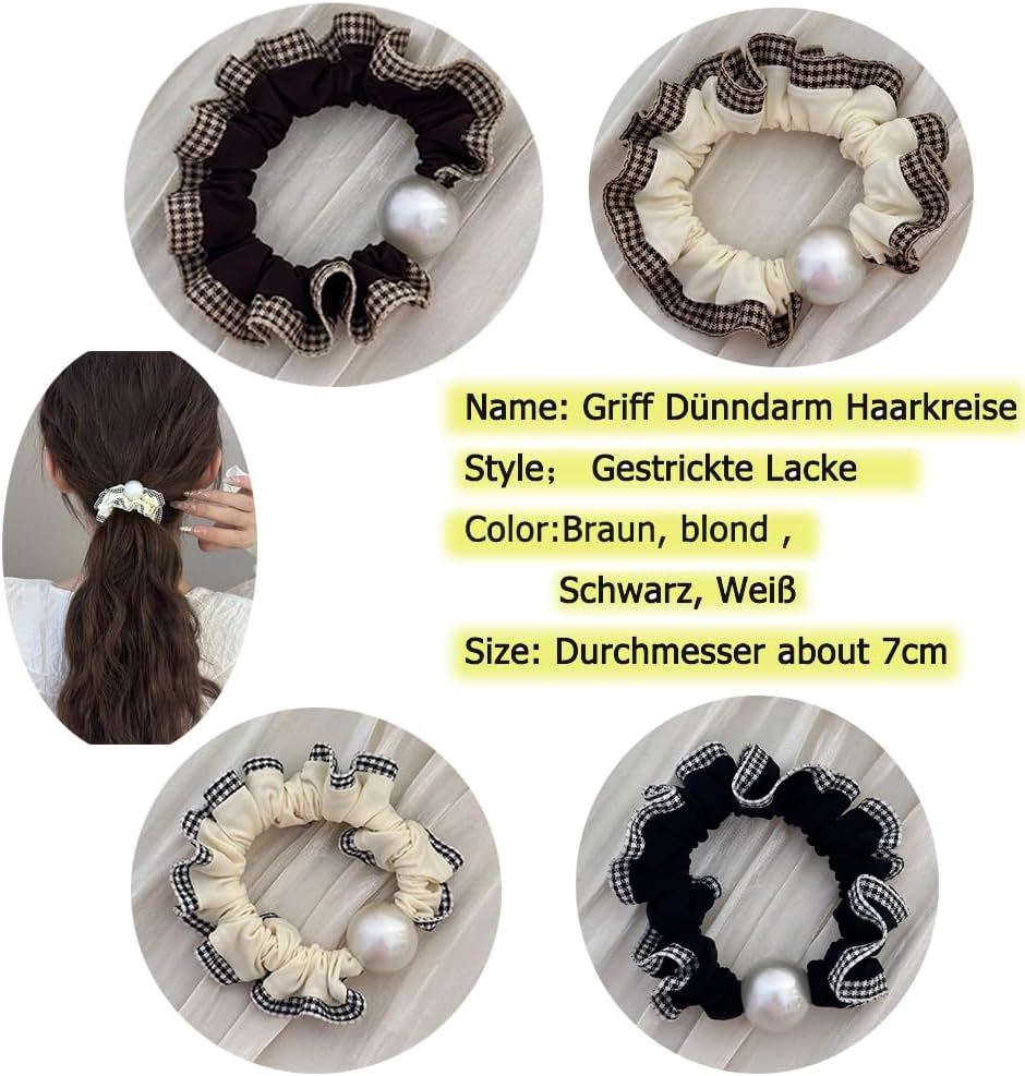 Hair Scrunchie, Plaid Lace Hair Bobbles Ponytail Holder, Elastic Hair Bobbles for Women and Girls (Pack of 4) image number 3