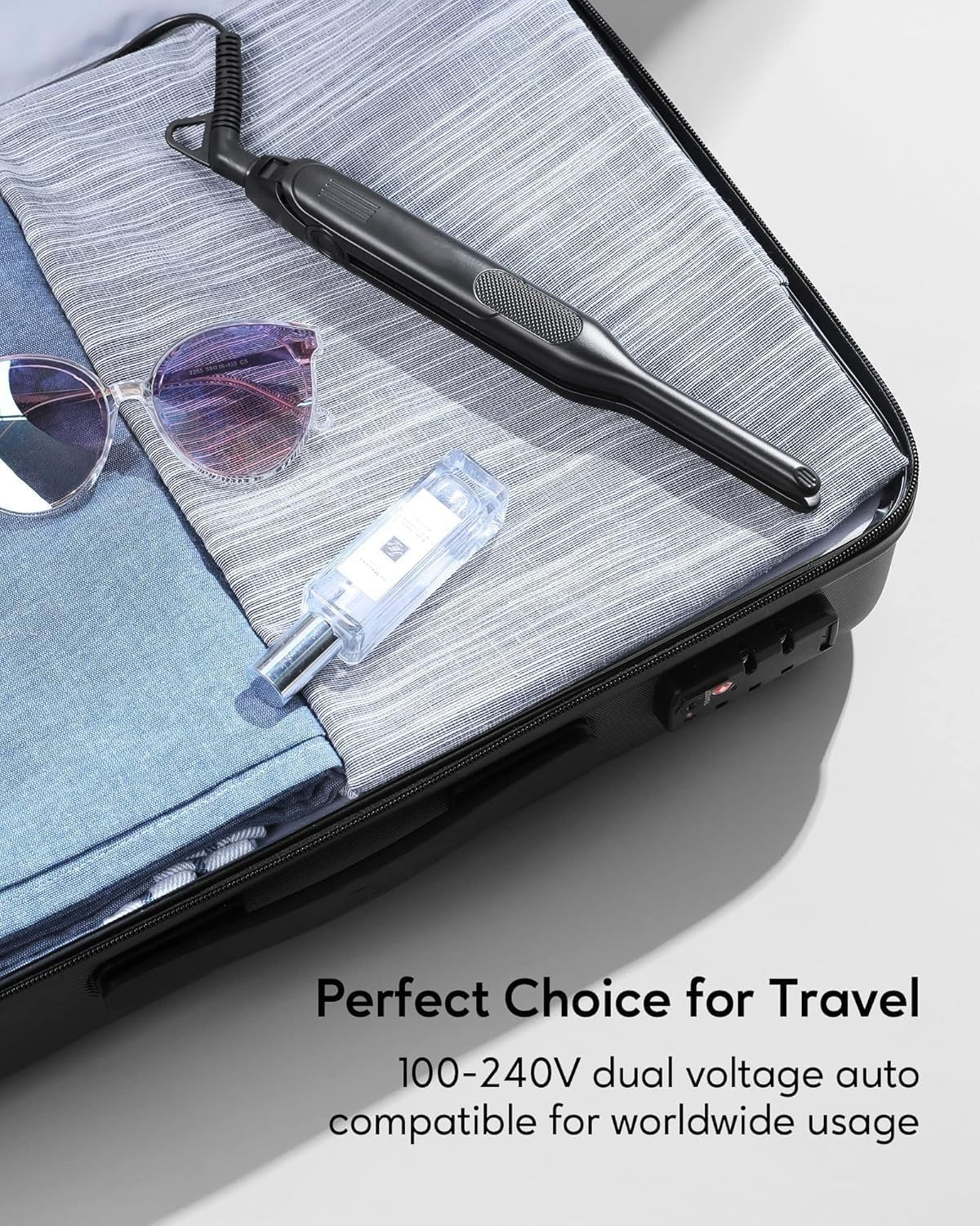 Telfun Pencil Flat Iron, 3/10" Small Iron for Short Hair, Pixie Cut and Bangs, Tiny Beard Straightener with Dual Voltage & Adjustable Temp, Mini Hair Edges Heating up in 15S image number 1