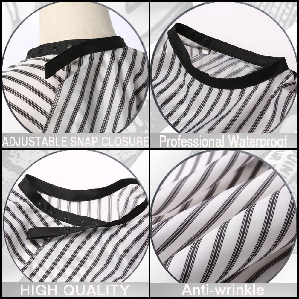 Professional Waterproof Hair Styling Cape Nylon Haircuting Salon Cape Gown Hair Salon with Snap Closure - 50" X 60" White Stripes