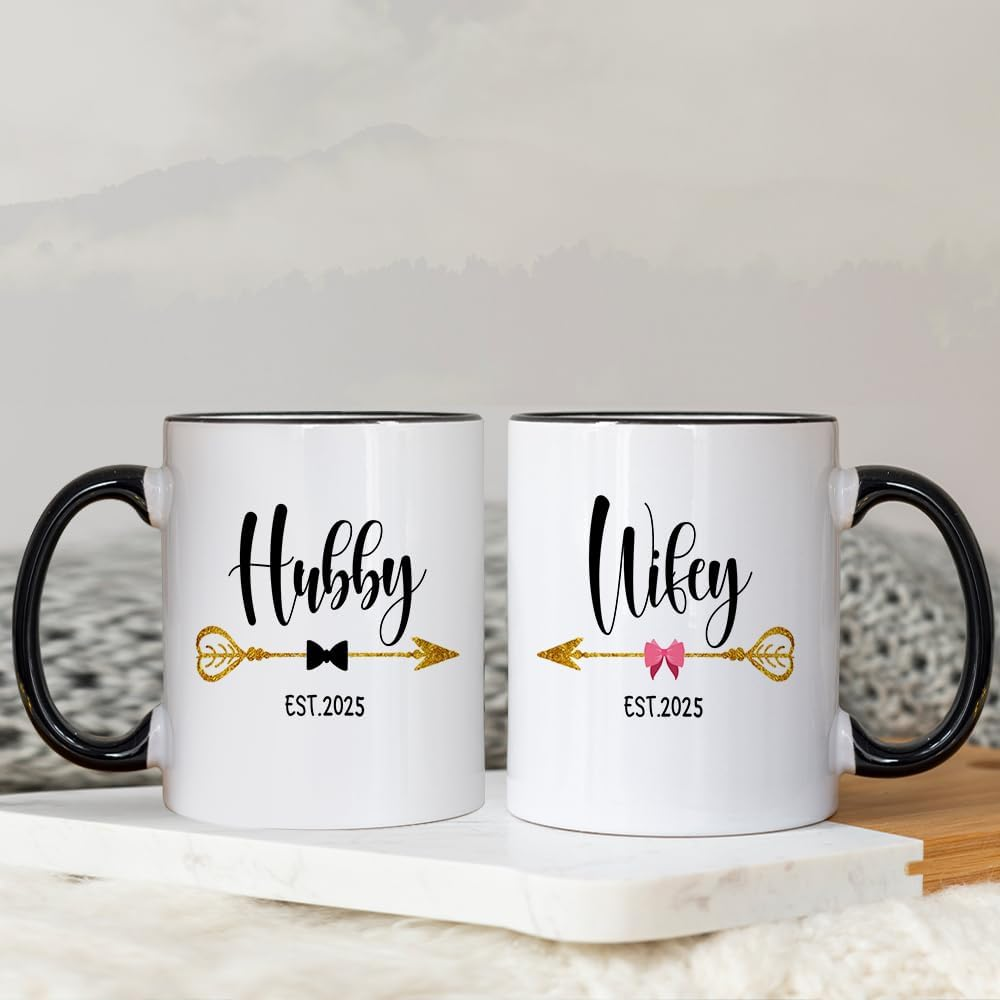 Fatbaby Est 2025 Hubby and Wifey Coffee Mug,Mr and Mrs Gifts Couple Mug, Wedding Gift Mug for Couples, Newlywed Gifts,Unique Bridal Shower Gifts Mug for Bride and Groom 11Oz image number 1