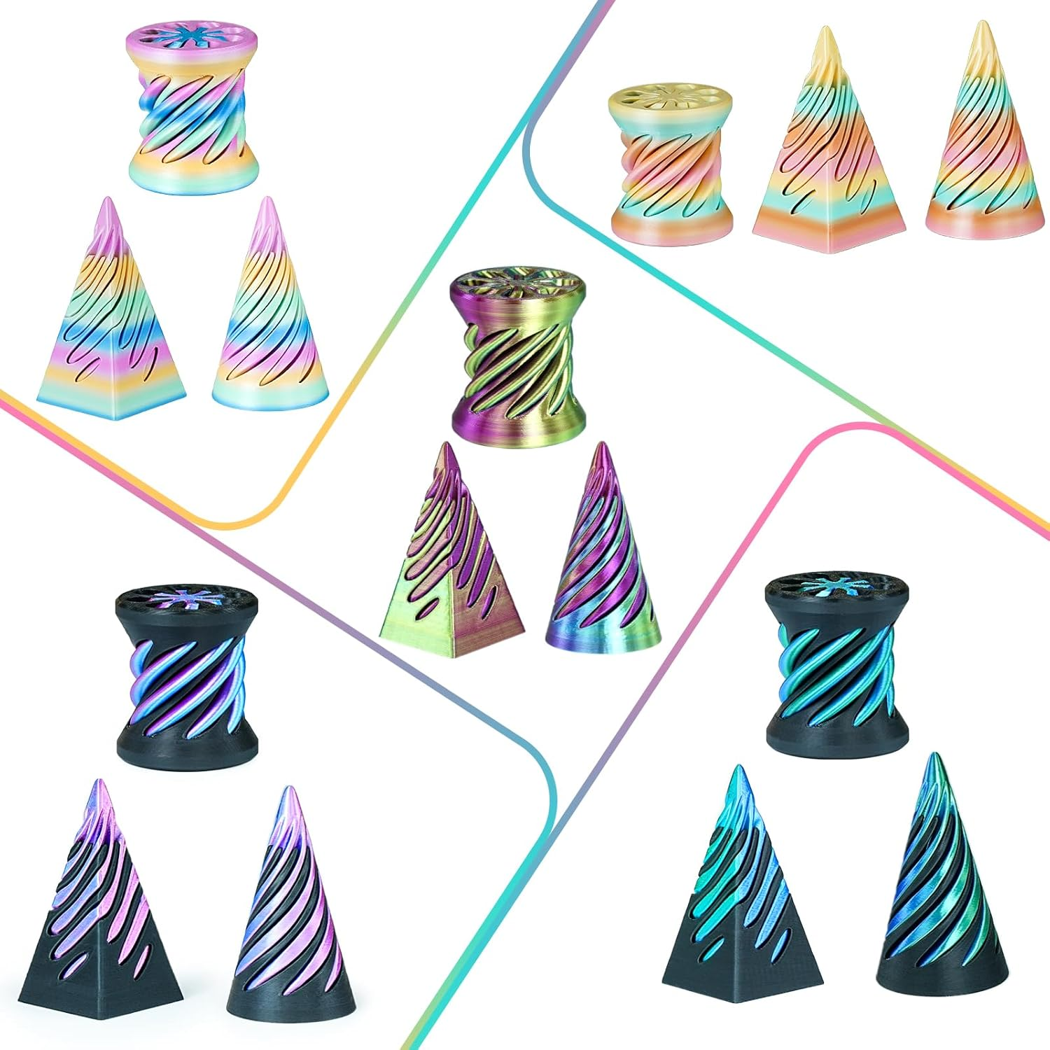 3 PCS Impossible Cone,Spiral Cone Fidget Toy,Impossible Pyramid Passthrough Sculpture,3D Printed Spiral Cone Fidget Toy,Desktop Decompression Toys,Gift,Birthday and Christmas Gifts (Purple+Black) - Black Gold image number 5