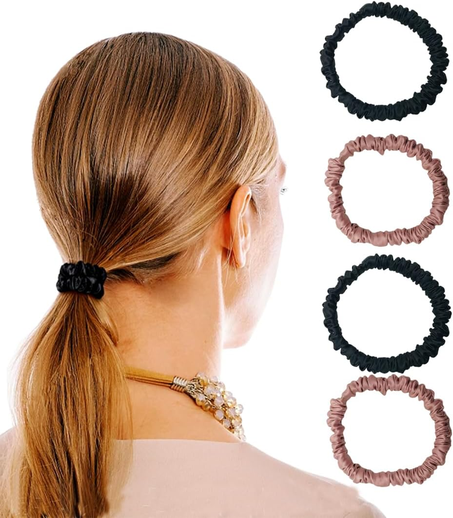 Scrunchies for Women, 4 Pieces Silk Hair Rings Women, Premium Satin Hair Bobbles, Soft Ropes, Ponytail Holder, Women Hair Accessories, Extra Elastic & Strong Hold, No Hair Damage image number 1