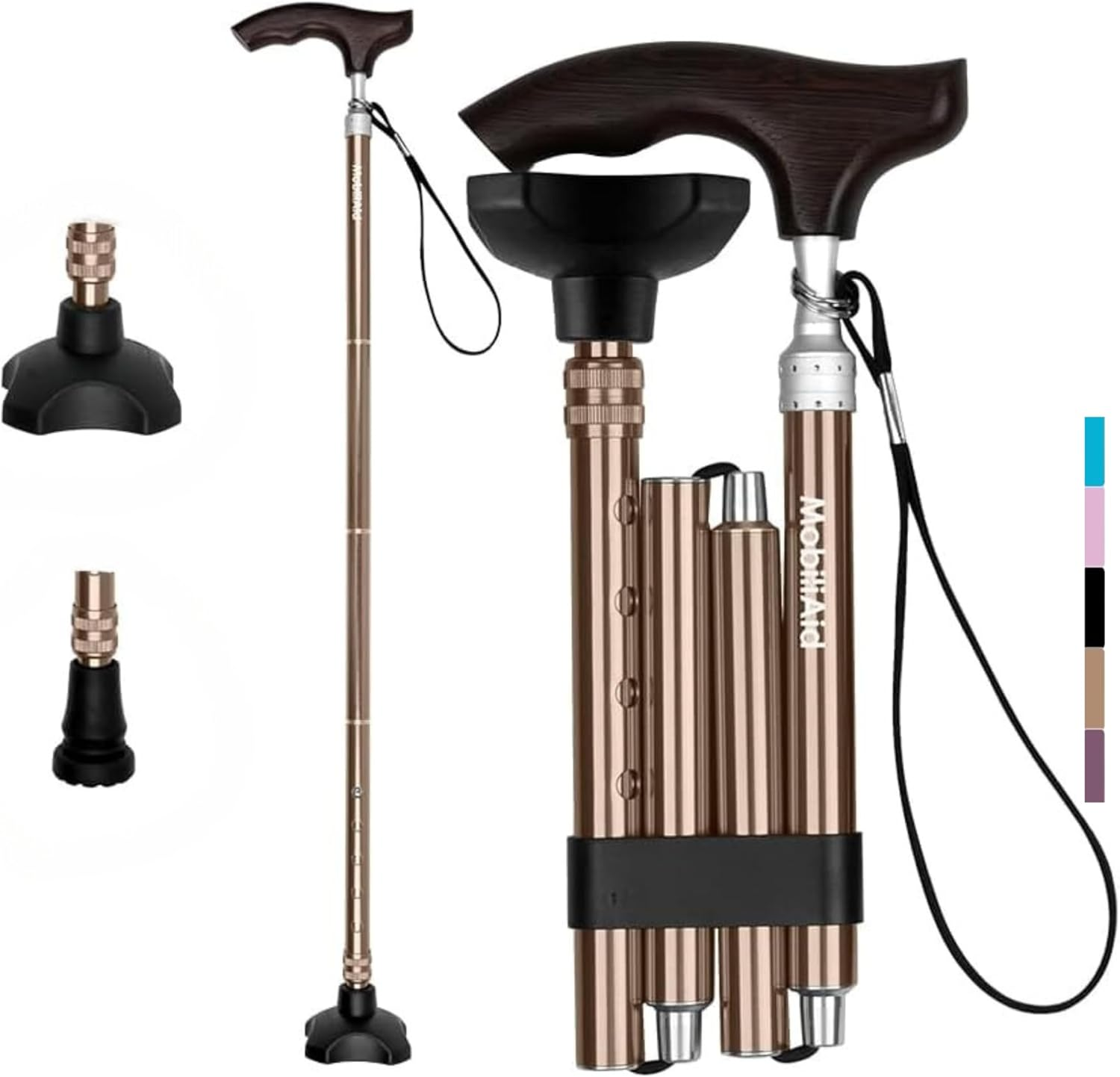 Luxury Walking Stick - Elegant Wooden Handle Cane for Seniors - Foldable/Folding Walking Stick - Stylish Design, Durable, Portable - Premium Walking Sticks for Stability and Comfort