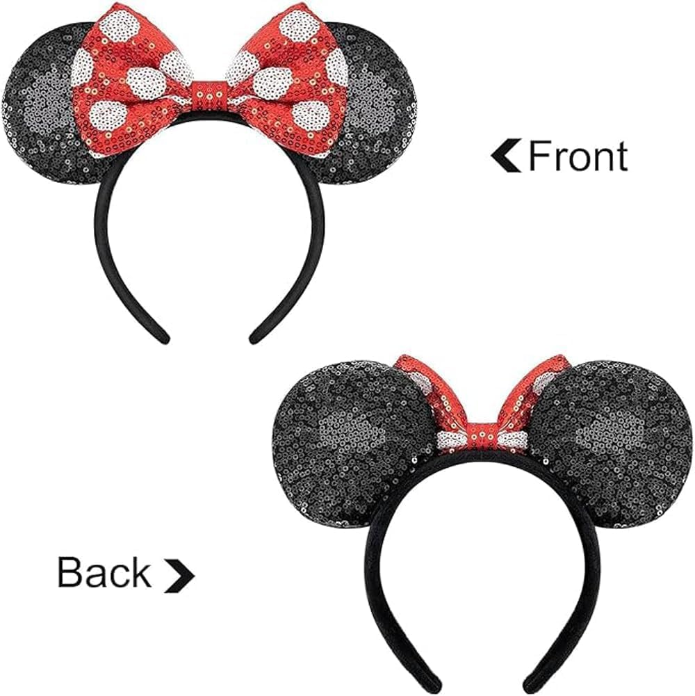 2 PCS Mouse Costume Ears with Red and Dot Bow Headbands for Girls and Women&rsquo;S Party image number 1