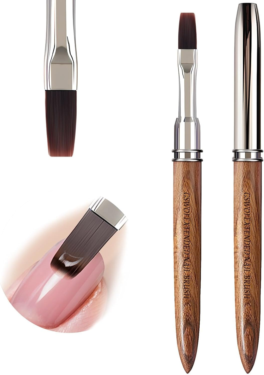 GSWOI Acrylic Nail Brush & French Tip Brush-Salon French Manicure Tool with Firm Flat Head,Streak-Free One Stroke Design,Nail Art Cleaning Brush