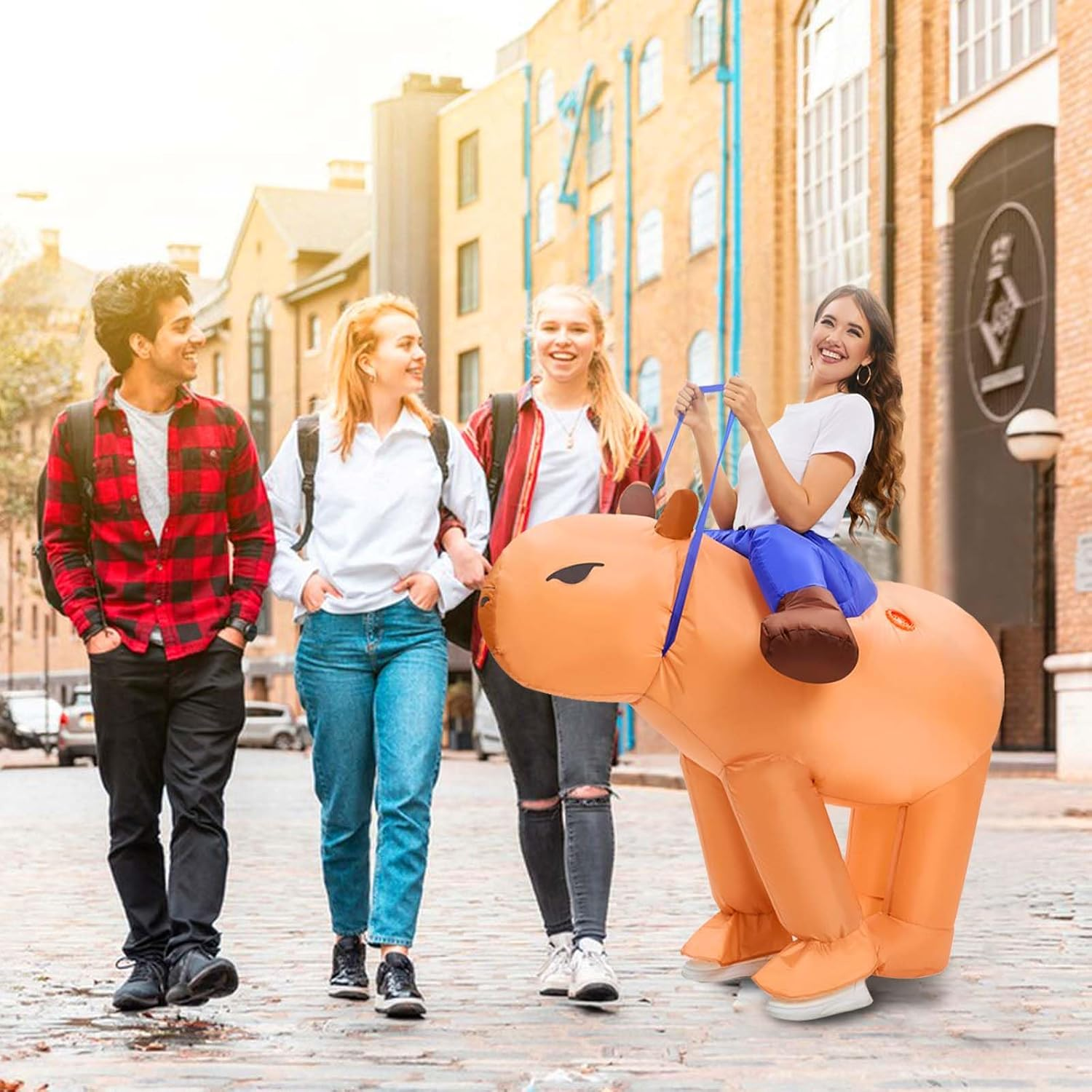 Inflatable Capybara Costume Funny Ride on Animal Blowup Costumes for Halloween Easter Costumes Party Cosplay image number 4