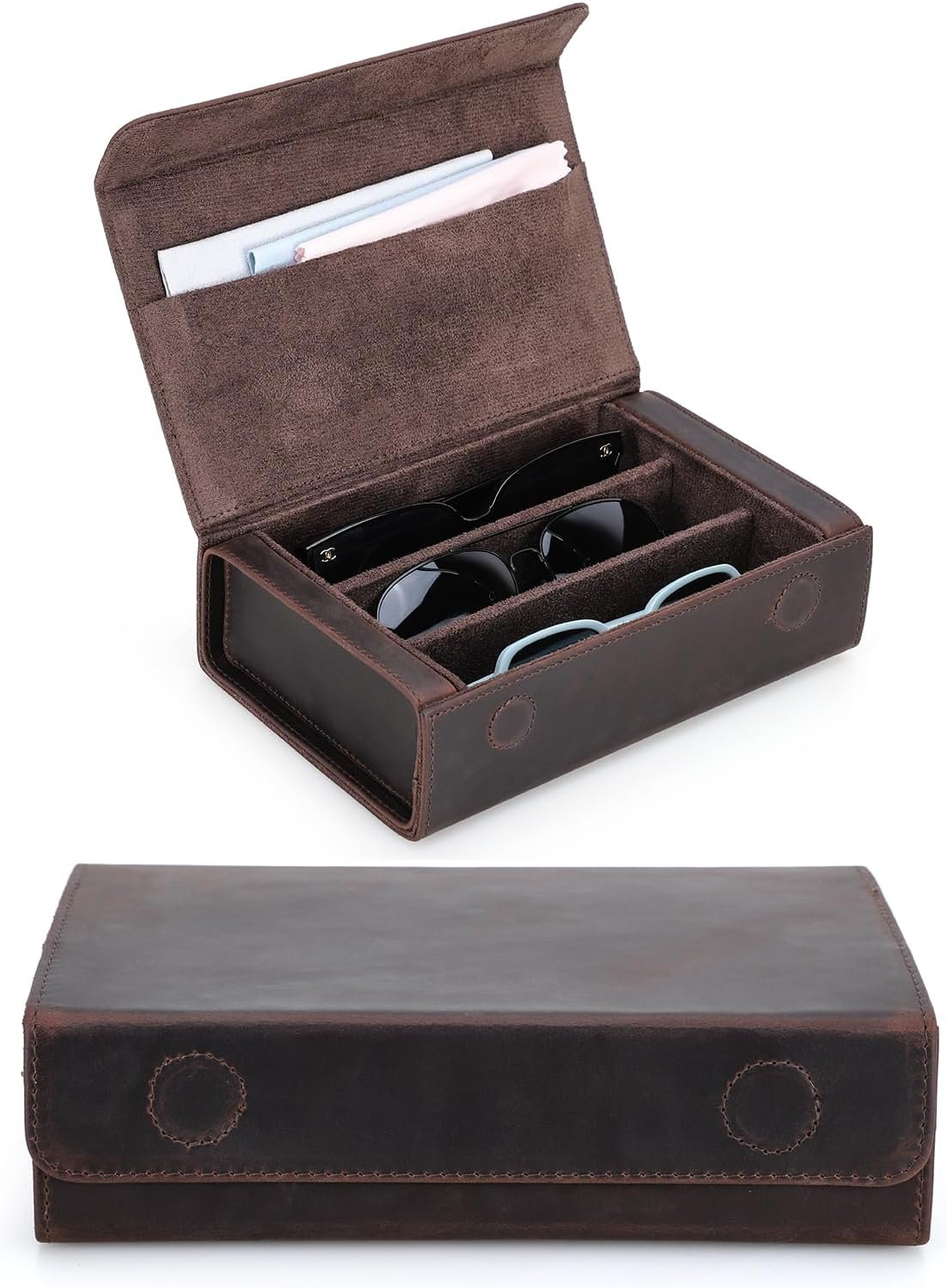 Catapurus Sunglasses Organizer Case for Man & Woman, Top Grain Leather & Handmade, Portable Travel Eyeglasses Storage Holder