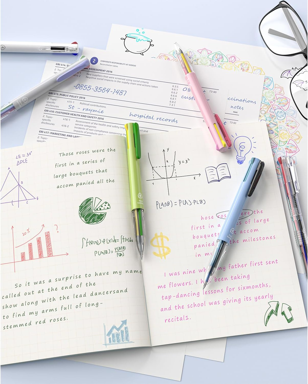 Four Candies 6 PCS Multicolor Pen, 0.5Mm Colored Pens, 4-In-1 Multicolor Ink Pens, 18 Colors Retractable Ink Pens for Office, School Supplies image number 2