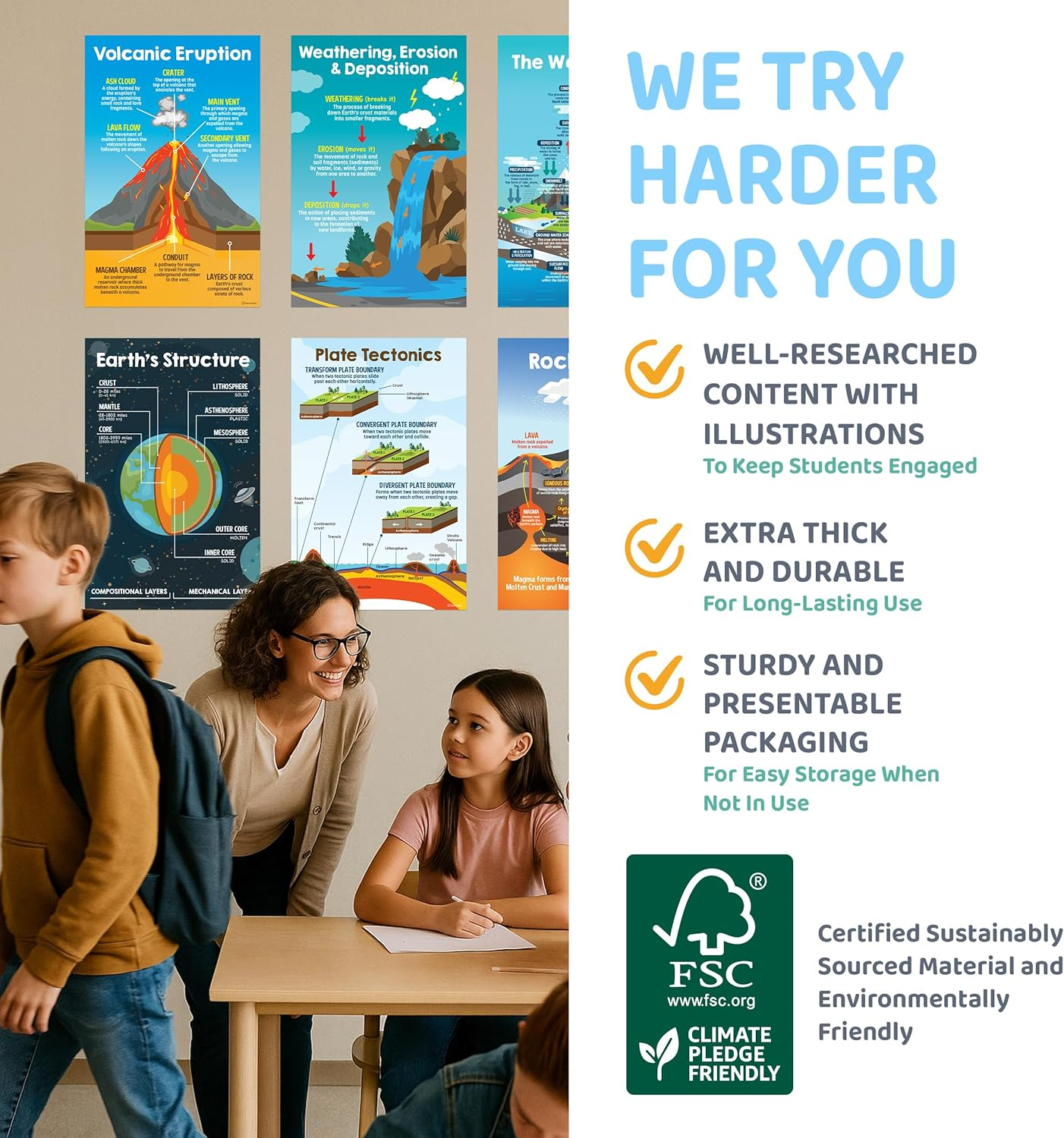 Decorably 12 Earth Science Posters for Classroom Middle School, 11X17In Matte-Laminated Educational Science Posters for Elementary Classroom