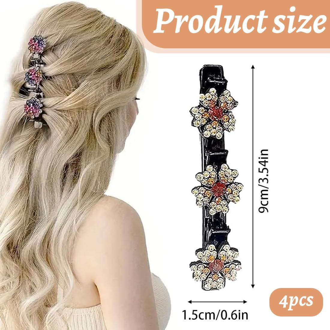 Pack of 4 Crystal Hair Clips Women - New Flowers, Hair Clips Women with Sparkling Crystal Stones Elegant Hair Styling Clips Hummingbird Hair Clip Rhinestone Hair Clips Hair Clips image number 5
