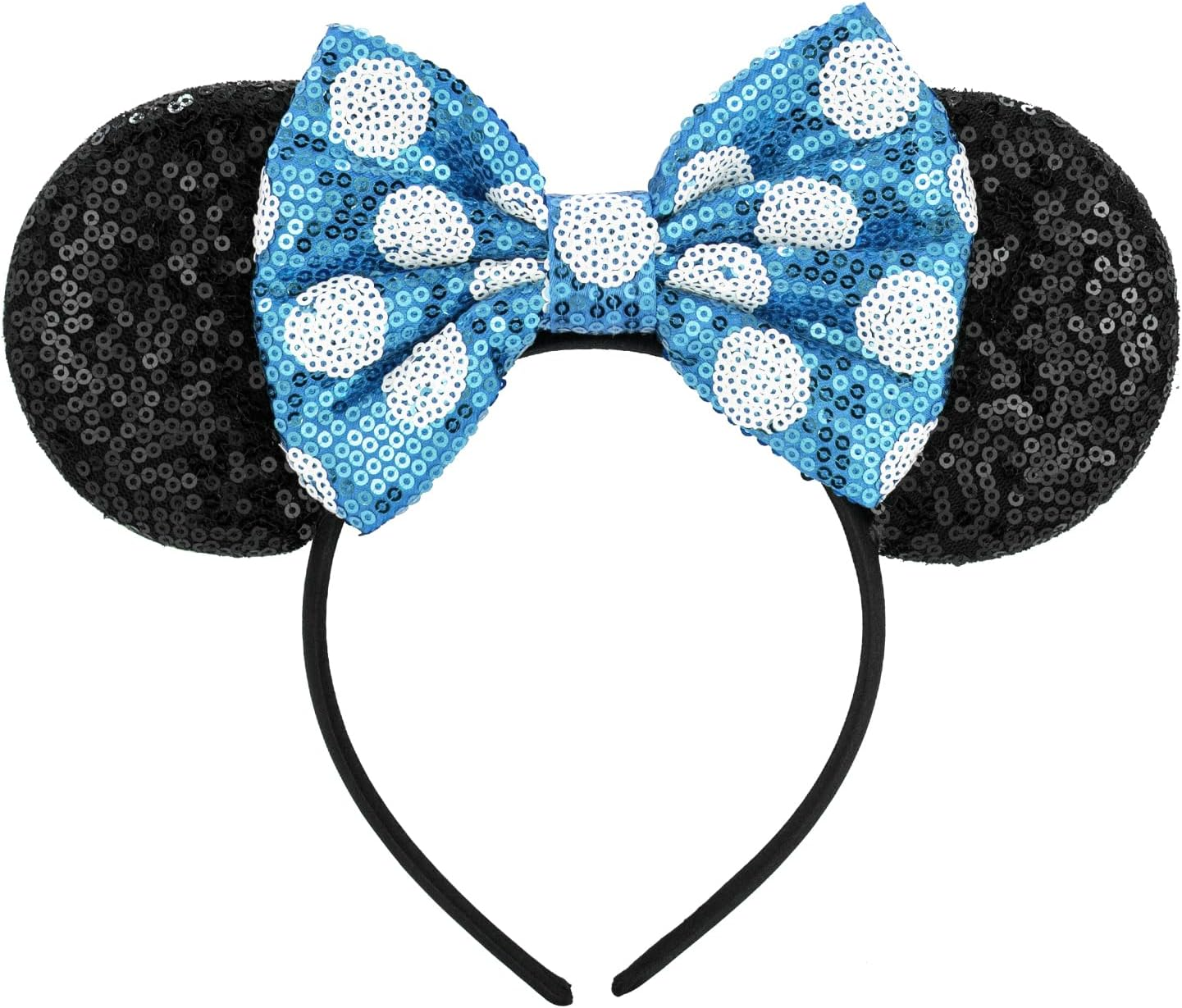 Mouse Ears Headband, Shiny Sequin Bow Headband Stitch Ears Glitter Headband Sparkly Cosplay Party Headband for Kids Girls Women Birthday Halloween Party Decoration Gifts Accessories Y4LPLSFG (Blue)