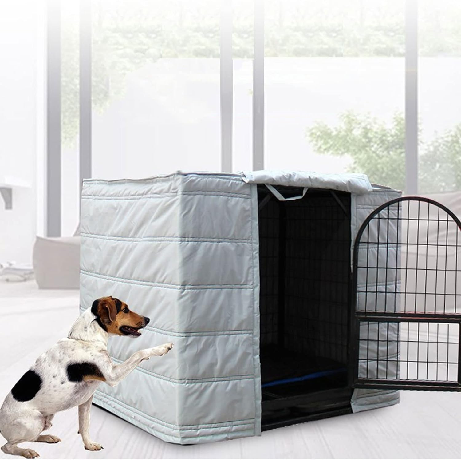 Dog Kennel Covers for Cold Weather Dog Crate Cover Insulated Winter Waterproof Soundproof for Wire Crates (Oxford Cloth+Cotton) Heavy Duty Cage Cover for Keep Pet Warm