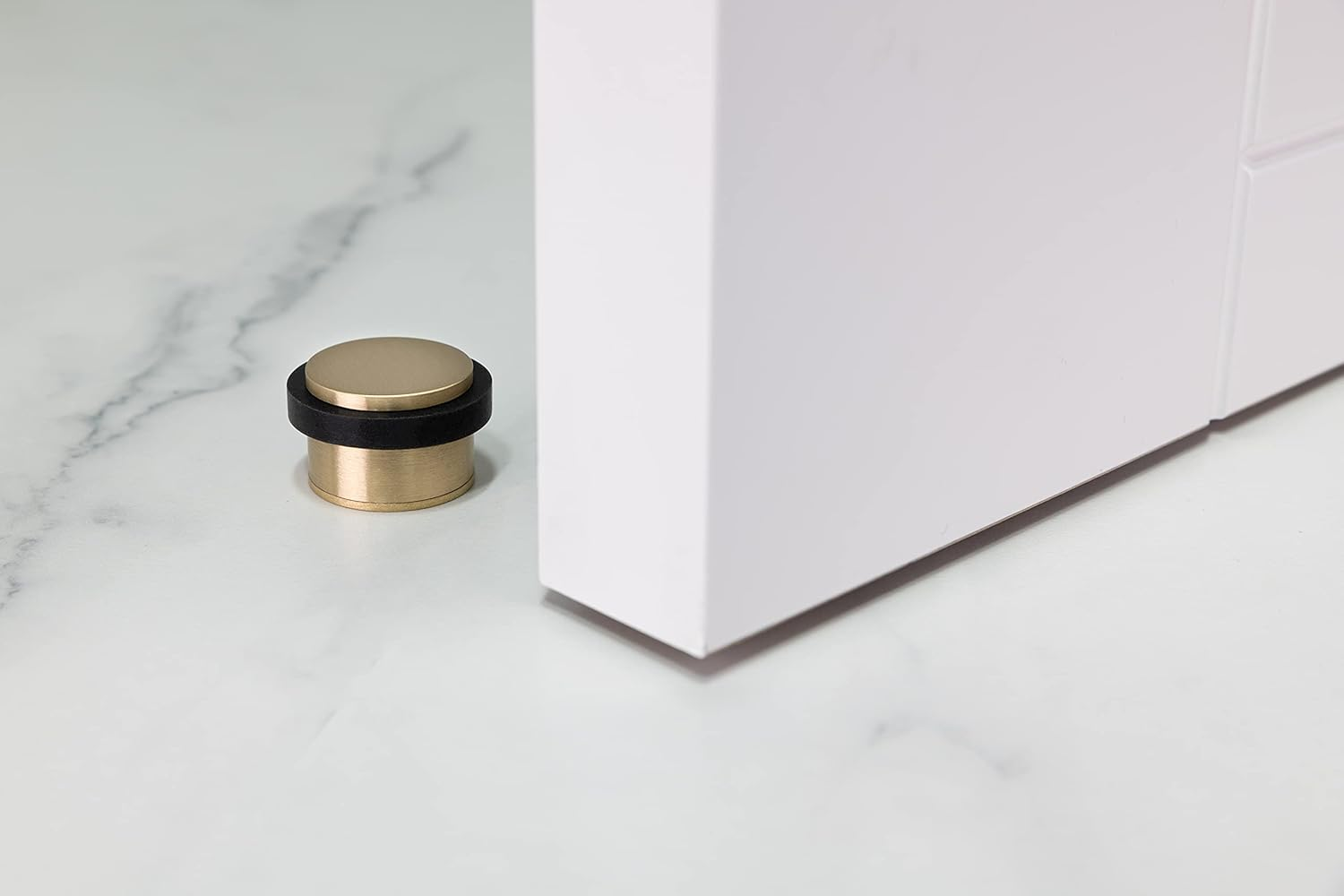 EVI | Adhesive Doorstop | Threaded Base | 0.8'' X 1.1'' | Natural Silicone | Brass Finished | Simple Fixation | 100% Functional | Mod. I-103/28 (Brass Mate - Black Rubber) - White image number 2