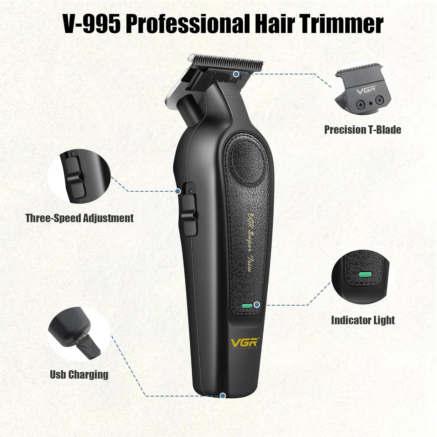 VGR 197 & 995 Professional Barber Combo for Men, Cordless Hair Clippers & Zero Gapped Trimmer Set, Dual-Speed Edgers with Ceramic Stainless Steel Blades, LED Indicator
