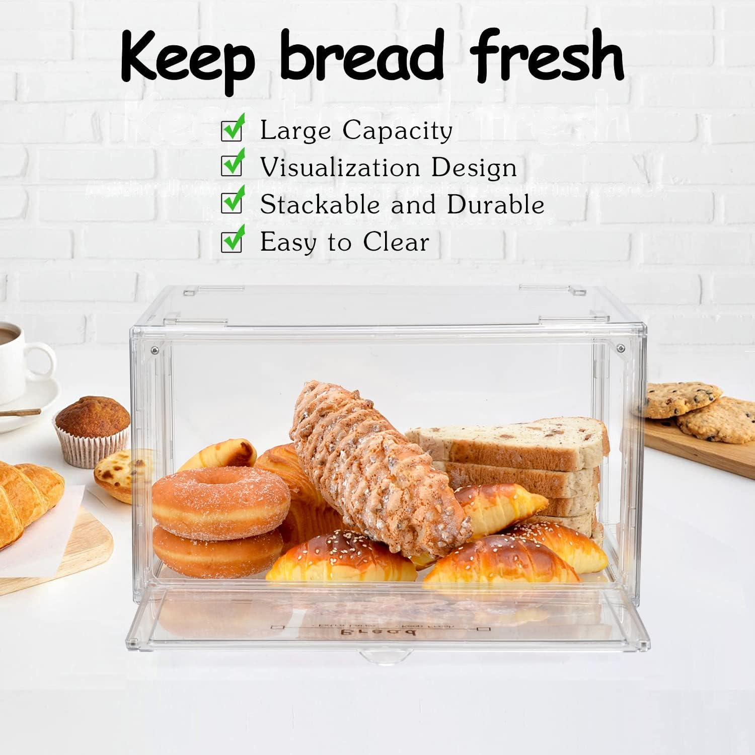 2PCS Bread Bin for Kitchen Storage & Organisation &ndash; Large Bread Box for Kitchen Countertop , Stackable Double Layer Bread Storage Container, Clear Bread Boxes for Kitchen Counter, Bread Keeper for Homemade Bread (2 PCS) image number 5