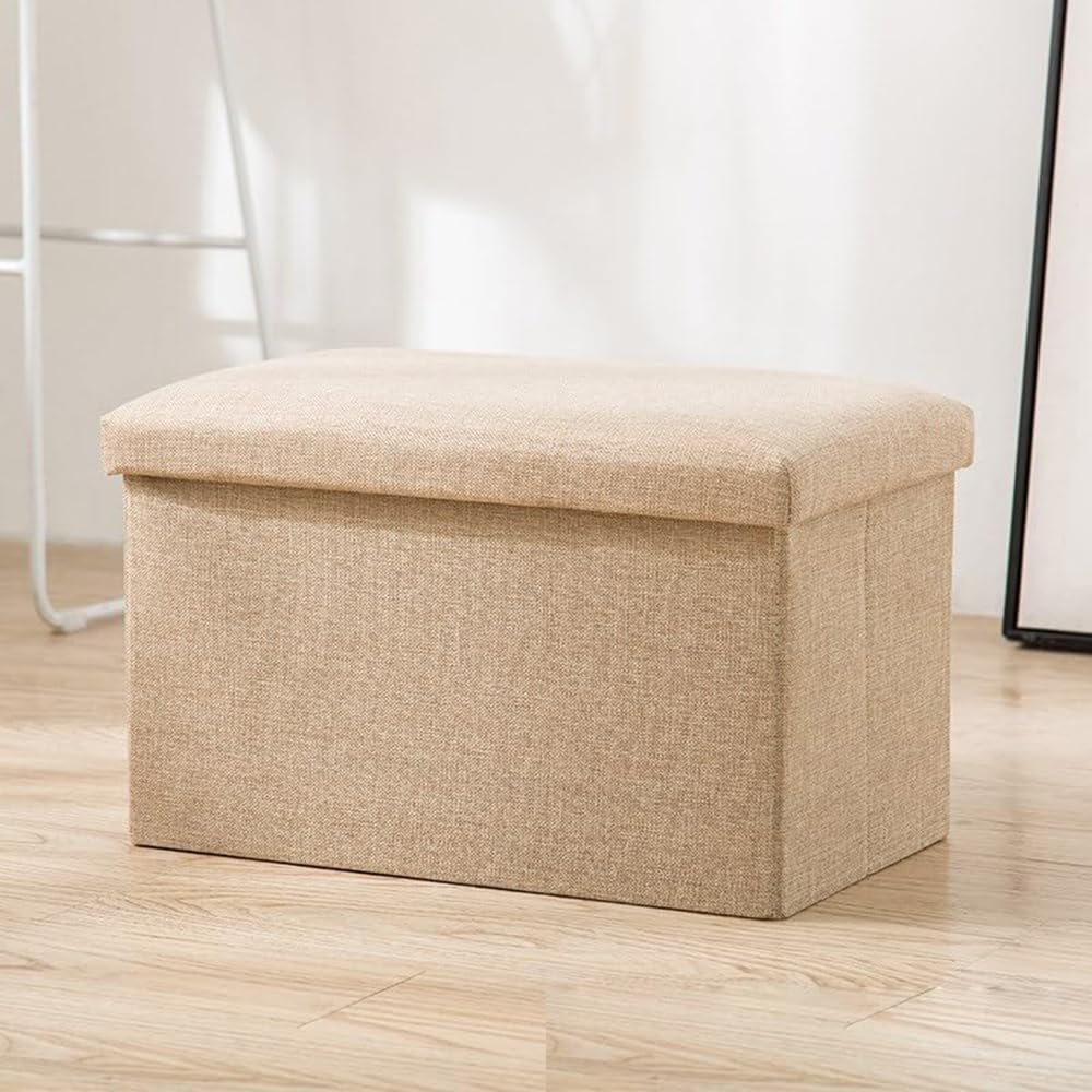 Hbluefat 30 Inches Folding Storage Ottoman, 110L Fabric Linen Footrest Ottoman, Storage Bench for Bedroom,Living Room and Hallway, Support 350Lbs (Beige)