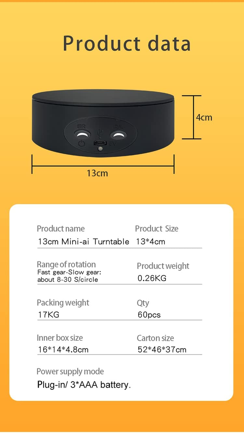 Rotating Display Stand ,5.2" 17.6Lb Load Cup Display Stand Turner for Tumblers, Spinning Display Stand,Motorized Tumbler Display Turner for Glitter Cups Photography Small Arts Pruducts (Black) image number 3