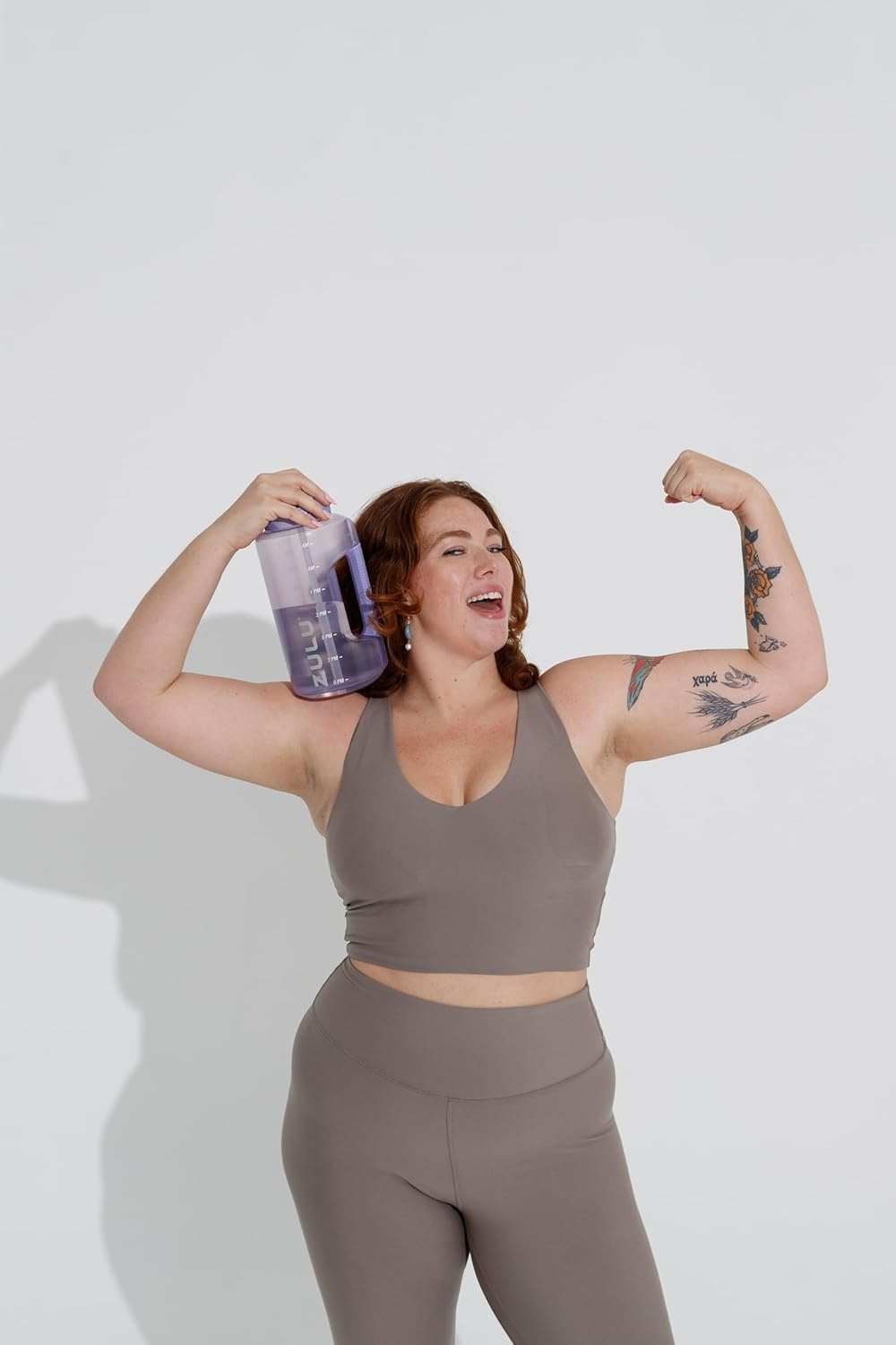 ZULU Goals 64Oz Large Half Gallon Jug Water Bottle with Motivational Time Marker, Covered Straw Spout and Carrying Handle, Perfect for Gym, Home, and Sports, Tropical Violet