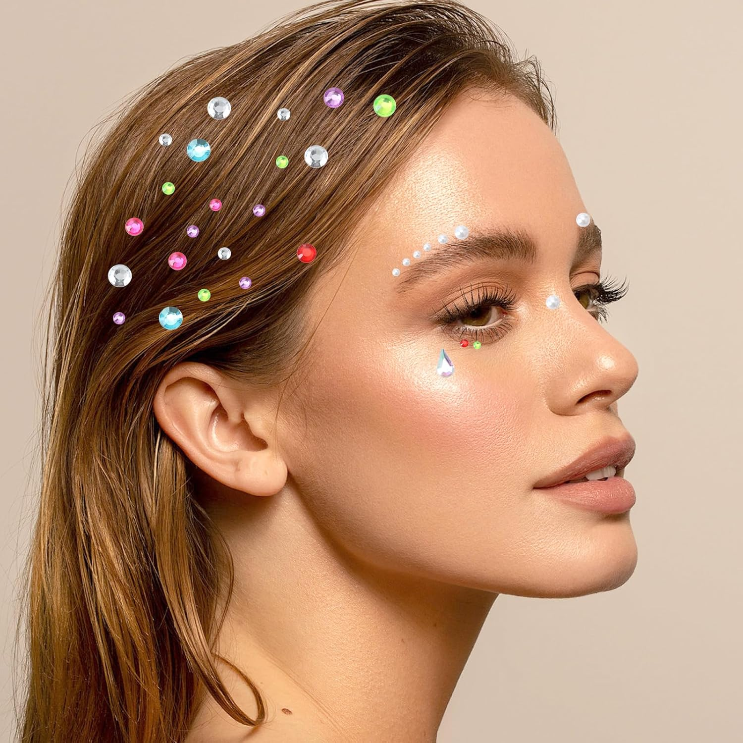 1000+ Self-Adhesive Face & Body Gems with Tweezer - Waterproof Rhinestone Stickers for Makeup, Festival, Nail Art & Crafts | Includes Pearls, Drops & Multi-Size Rhinestones + Precision Tool (4 Sheets)