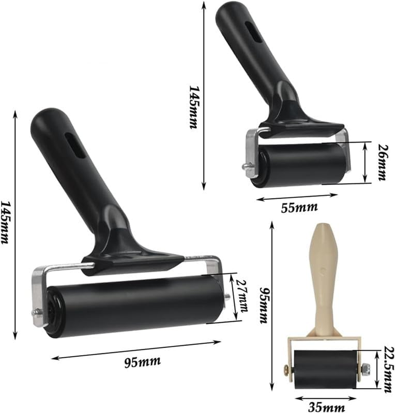 MIVES Rubber Brayer Roller Set, 3 Pack Hard Rubber Rollers for Ink Paint, Printmaking, Art & Craft, Adults image number 6