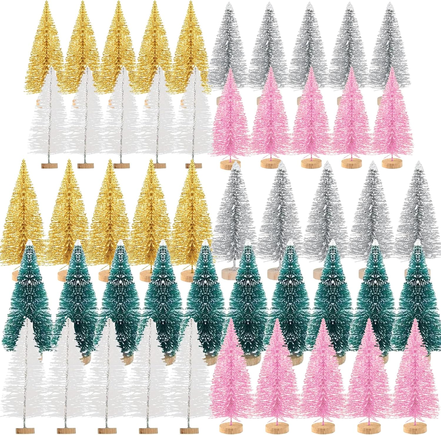 50Pcs Mini Christmas Tree Artificial Christmas Tree Table Christmas Tree Small Miniature Fir Tree with Snow Effect Glitter Pink Gold White Silver Blue Christmas Decoration Christmas Table Decoration