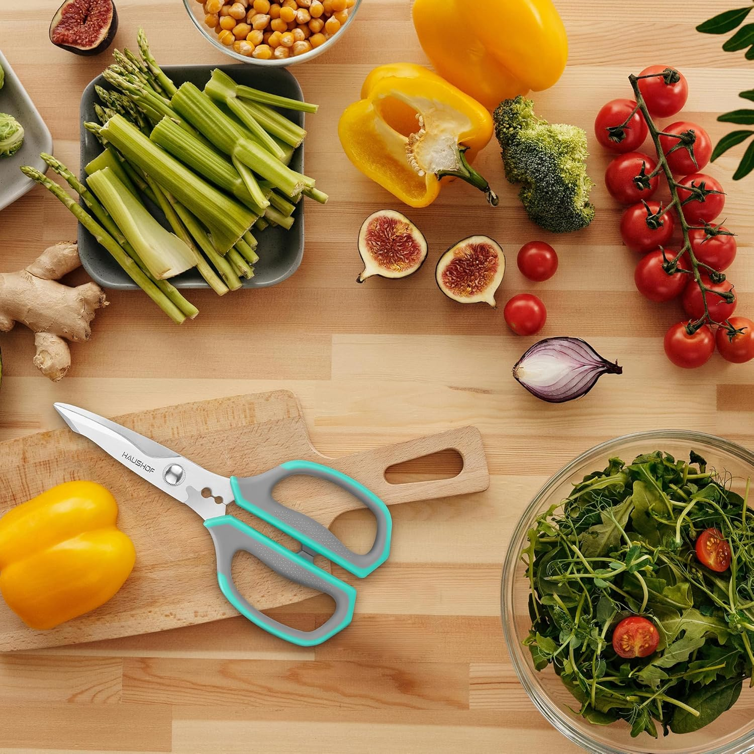 HAUSHOF Kitchen Scissors for Food, Heavy Duty Kitchen Shears, Stainless Steel Sharp Food Scissors with Soft Grip, U-Groove Design, 8-1/4" Kitchen Scissors All Purpose for Meat, Vegetables, Bones image number 6