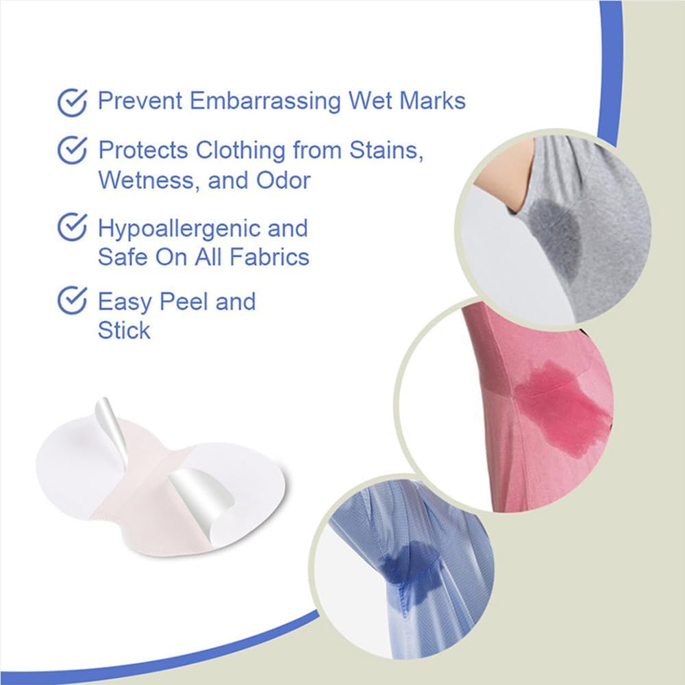 10 Pairs Disposable Underarm Sweat Pads, Strong Adhesive Armpit Sweat Pads for Women & Men,Anti-Sweat & Odor Absorbing Stickers, Invisible & Comfortable Sweat Shields for Shirts, Suits, All Day Protection image number 2