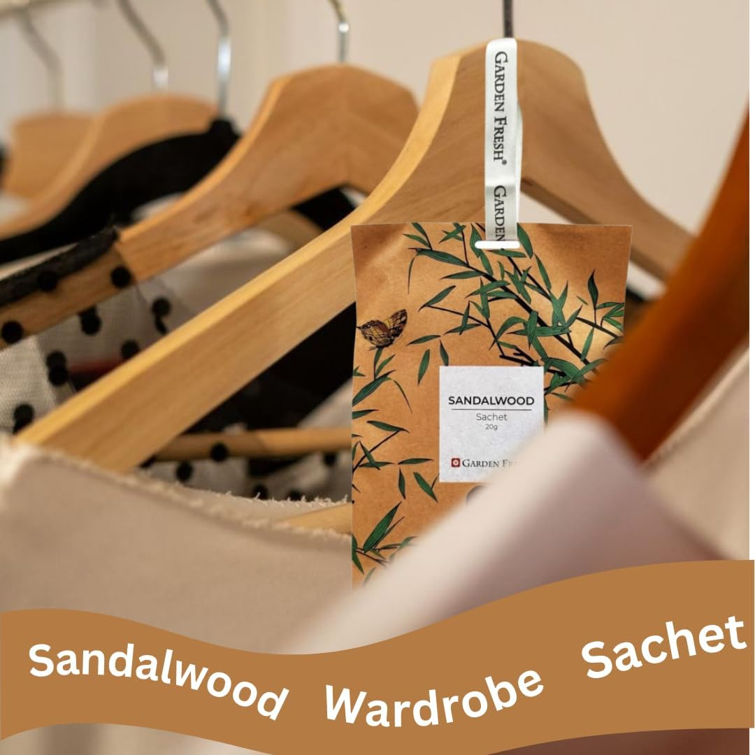 Garden Fresh Sandalwood Wardrobe Fresheners Sachet for Drawer, Closets, Rooms, Wardrobe, Bathrooms and Cars - Long Lasting Fragrance 5 Pack image number 2