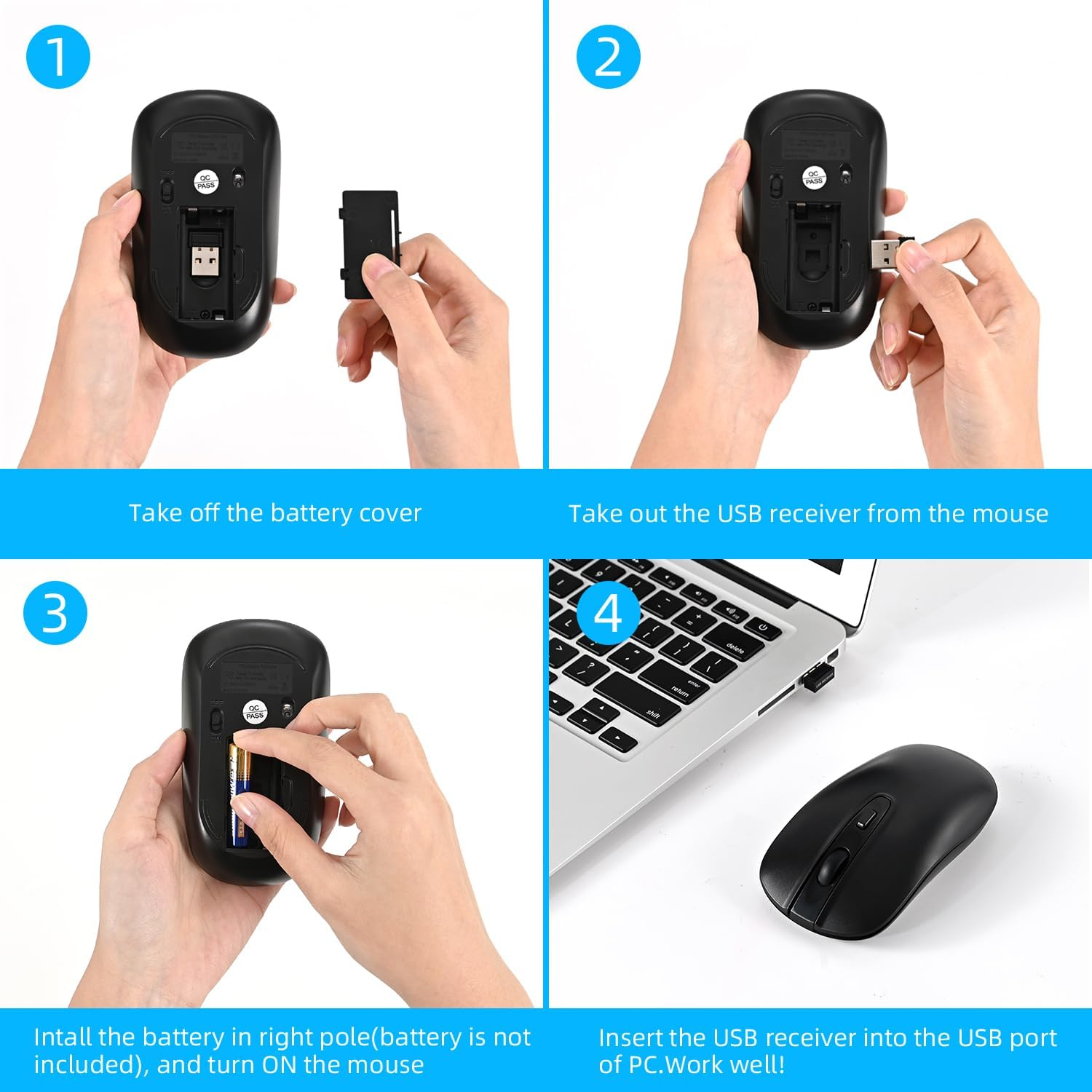 Wireless Mouse, Cimetech 2.4G Computer Mouse Cordless Optical Mice for Laptop, Slim Quiet Wireless Mouse with USB Nano Receiver ... BAT Black - Black image number 4