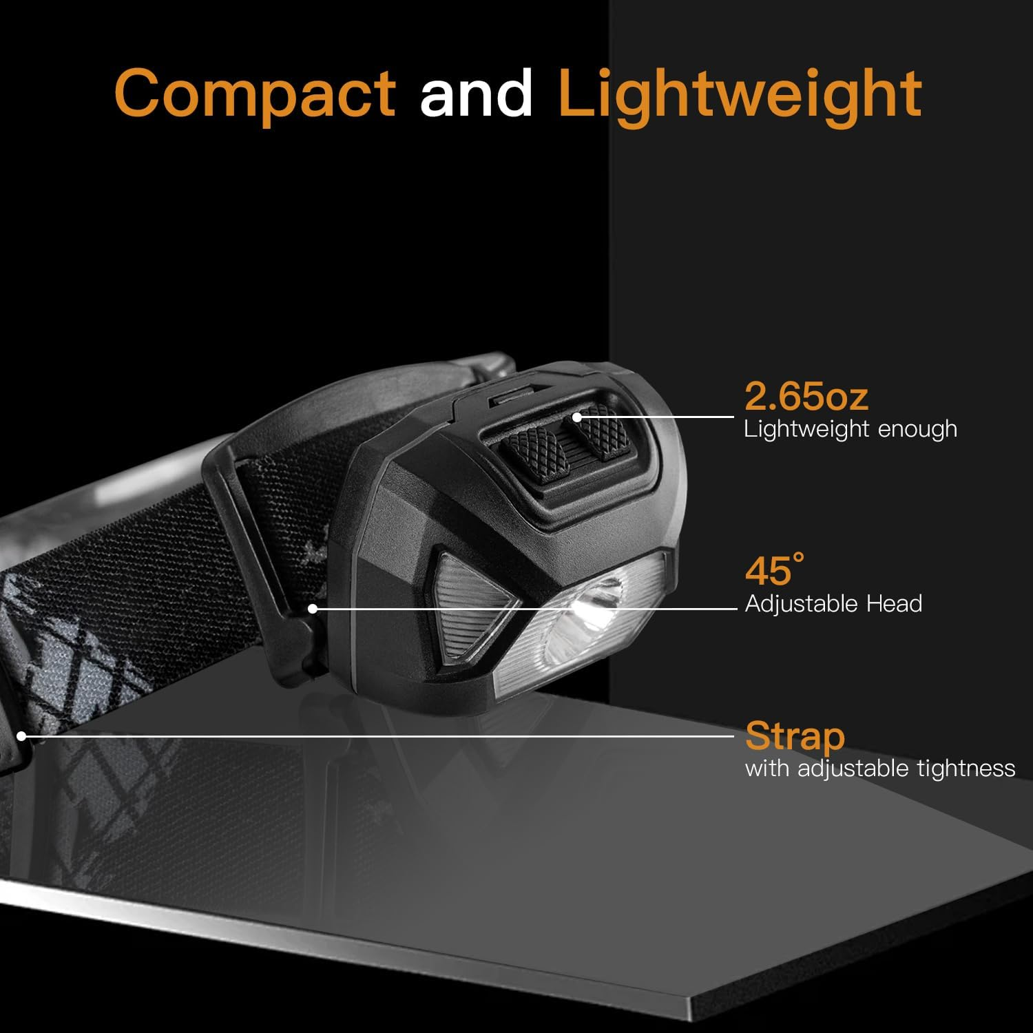 Rechargeable LED Headlamp Head Torch 1300 Lux Super Bright Head Lamp, White Red Light and 6 Lighting Modes, Lightweight Waterproof Headlight for Camping Running Hiking Emergency, 2 Packs image number 3