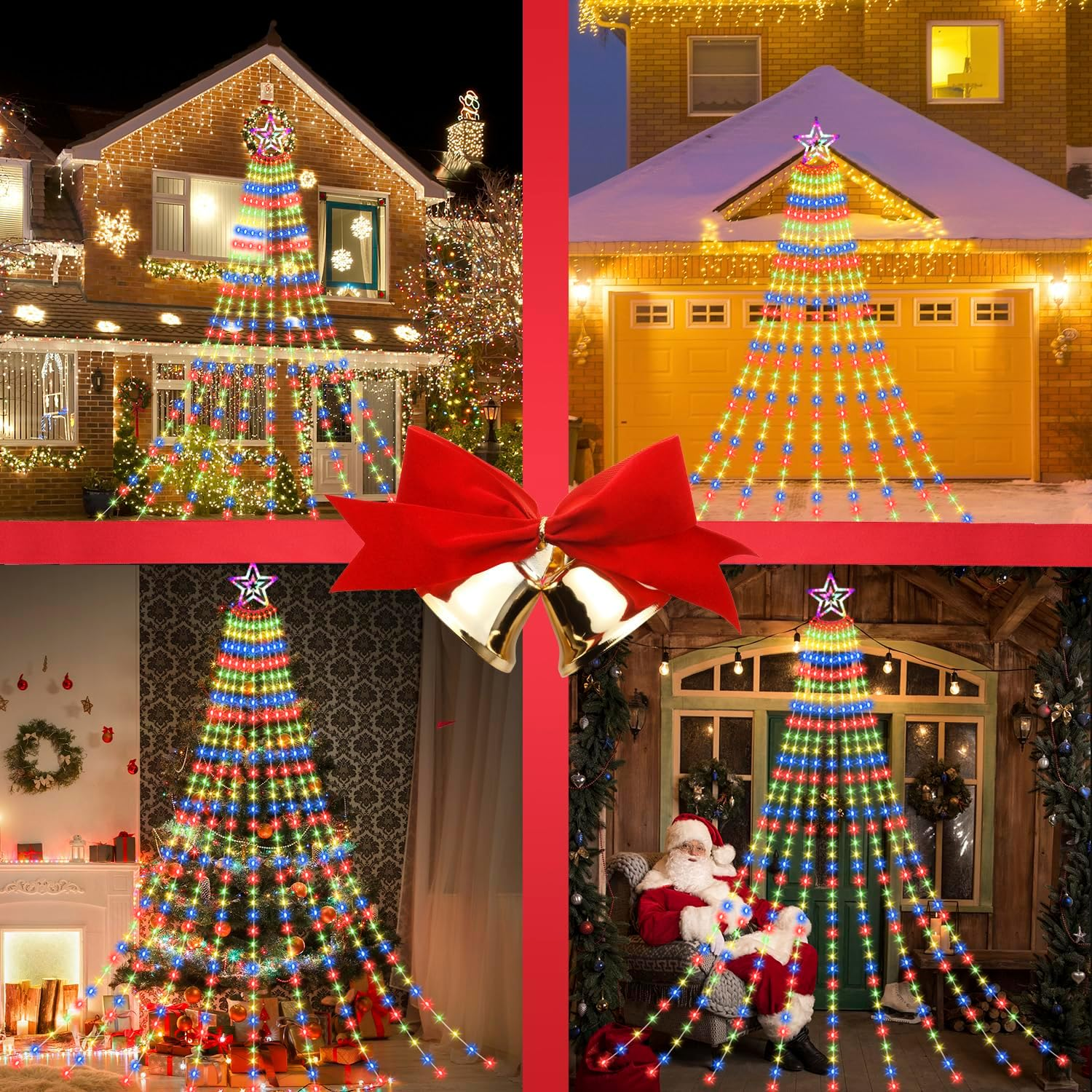 HELESIN Solar Outdoor Christmas Lights, 3.5M 350Leds Christmas Decoration Waterfall String Lights Outdoor, 8 Modes Waterproof Tree Toppers Fairy Light with Timer for Xmas New Year(Multicolor) image number 5